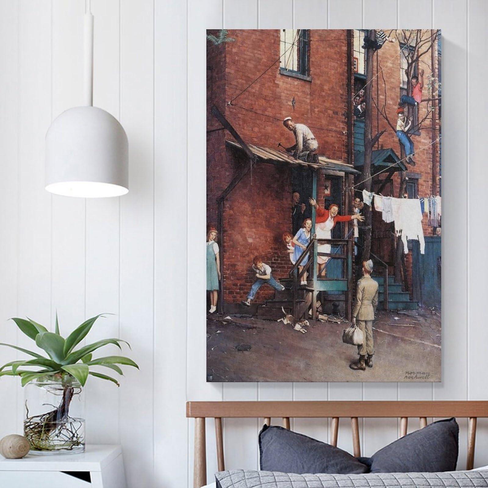 GERRIT Homecoming G.I. by Norman Rockwell Poster Canvas Wall Art Poster For Room Aesthetic And DecorCanvas Painting Posters And Prints Wall Art Pictures for Living Room Bedroom Decor 20x30inch(50x75cm) Unfr