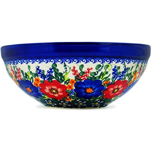 Polmedia Polish Pottery Polish Pottery 8-inch Bowl (Polish Garden Theme) Signature UNIKAT + Certificate of Authenticity