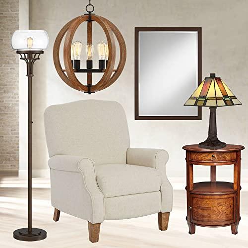 Robert Louis Tiffany Robert Louis Tiffany Morris Mission Antique Tiffany Style Mini Accent Table Lamp LED 14 1/4\" High Warm Brown Art Deco Stained Glass Shade Decor for Bedroom House Bedside Nightstand Home Office