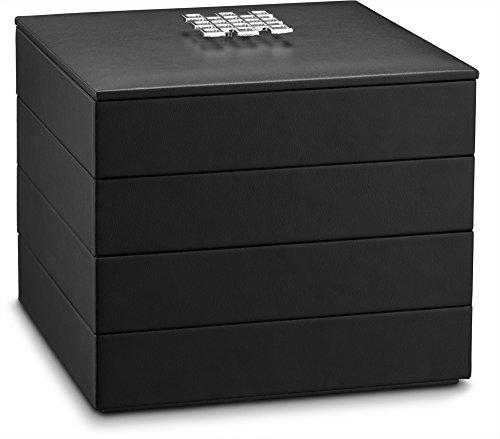Glenor Co Glenor Co Jewelry Organizer Tray - 4 Stackable Trays & Lid with Mirror - 27 Slot Storage for Drawer, Dresser - Black