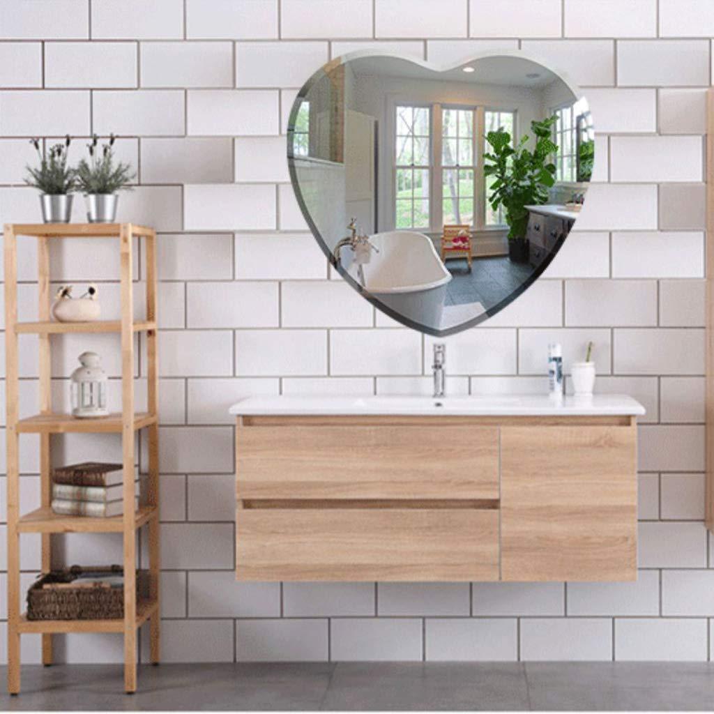 WRRAC-Mirror Frameless Wall Mounted Bathroom Mirror Unique Heart-Shaped Bevelled HD Vanity Glass Mirror with Polished Edge for Bedroom Living Room (46X50cm)