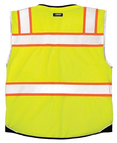 ML Kishigo Kishigo Unisex High Visibility Reflective Premium Black Series Black Bottom Vest 1515, Zipper Closure, Polyester, ANSI 107 Type R/Class 2, Construction, Utility, Waste Management (Lime, L)