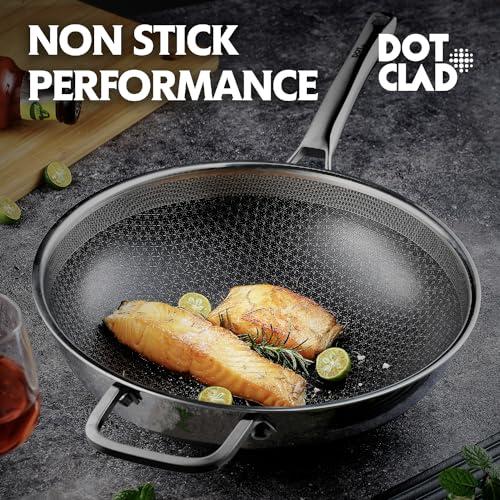 DOTCLAD DOTCLAD Wok pan,Hybrid 12 inch Wok with Lid, PFOA Cookware,non stick Stainless Steel Woks & Stir-fry pans Nonstick, Dishwasher and Oven Safe, Works on Induction