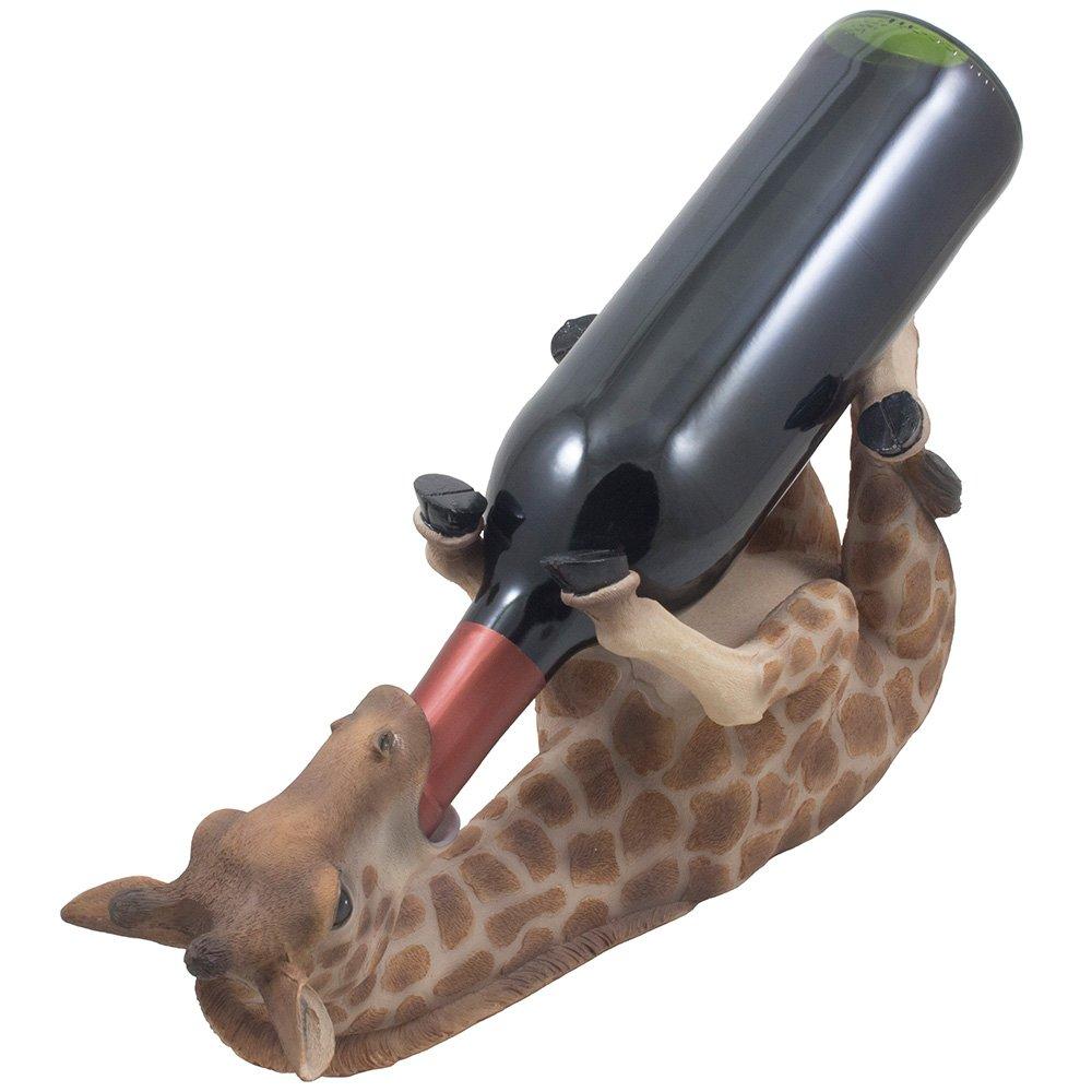 Home 'n Gifts Drinking Giraffe Wine Bottle Holder Statue in African Jungle Safari Sculptures and Figurines Decor & Wildlife Animal Wine Racks and Stands Gifts