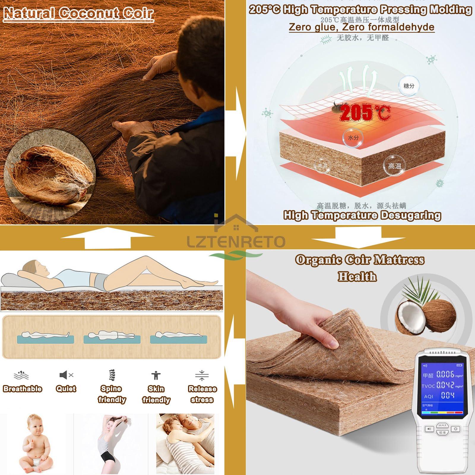 LZTENRETO LZTENRETO Firm Coconut Palm Mattress Organic Coconut Coir Mattress Quiet Coir Mattress Pad Thick Coir Mattress 6cm 9cm 11cm Spine Friendly (White-B,California King 6cm)