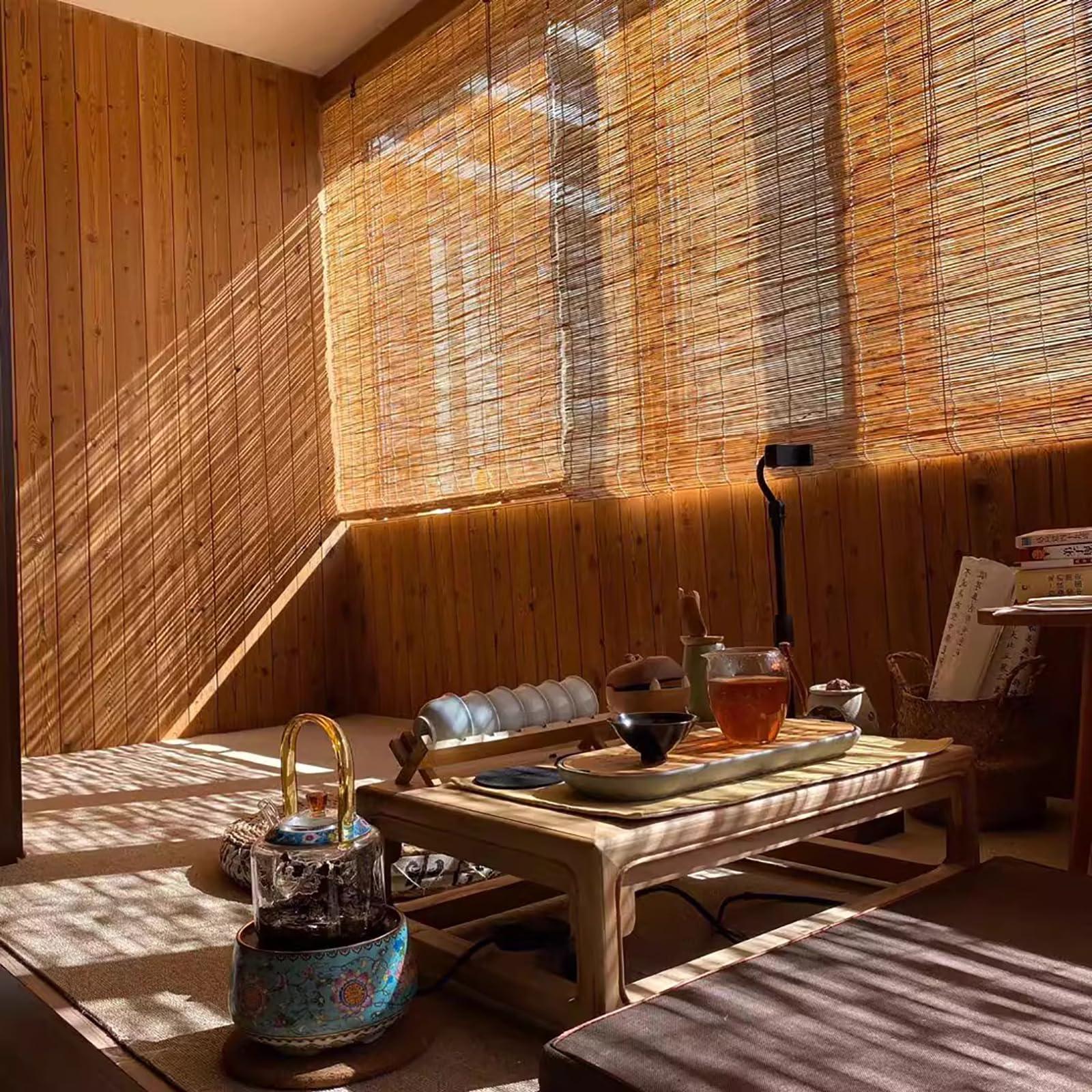 GVCSTXP Bamboo Blinds, Bamboo Shades, Roman Roller Blinds, Outdoor Blinds, Sunshade Natural Reed Curtains, with Lift, Sun Protection, Breathable, Easy to Install