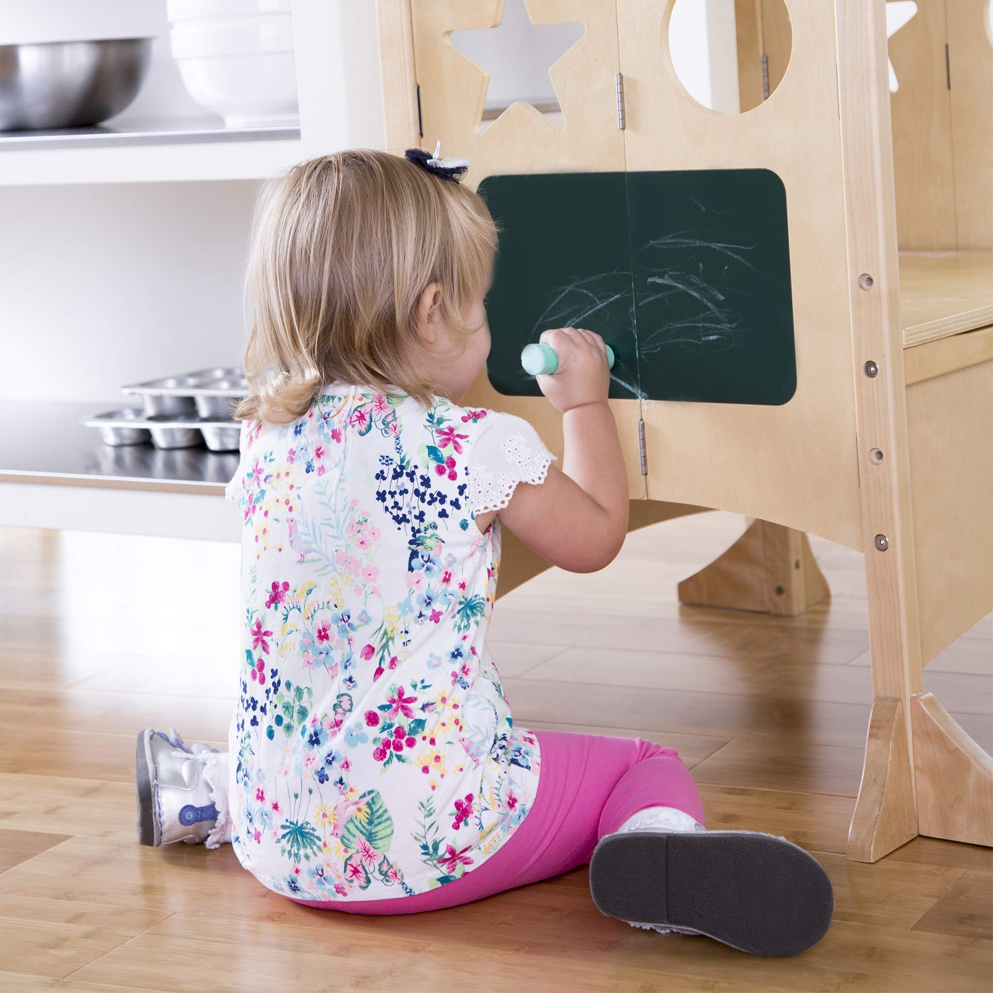 Guidecraft Guidecraft Classic Kitchen Helper Stool with 2 Keepers - Double Wide: Adjustable Height Step Stool for Kids, Children Furniture