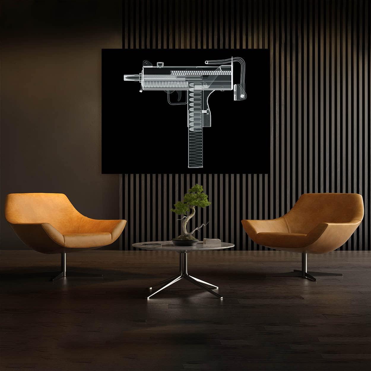 Sense Canvas Sense Canvas Uzi Canvas Art - X-Ray Cat Scan Gun Weapon Military Army Veteran Home Decor Print Poster Painting Medium 24x18 / 1.5\"