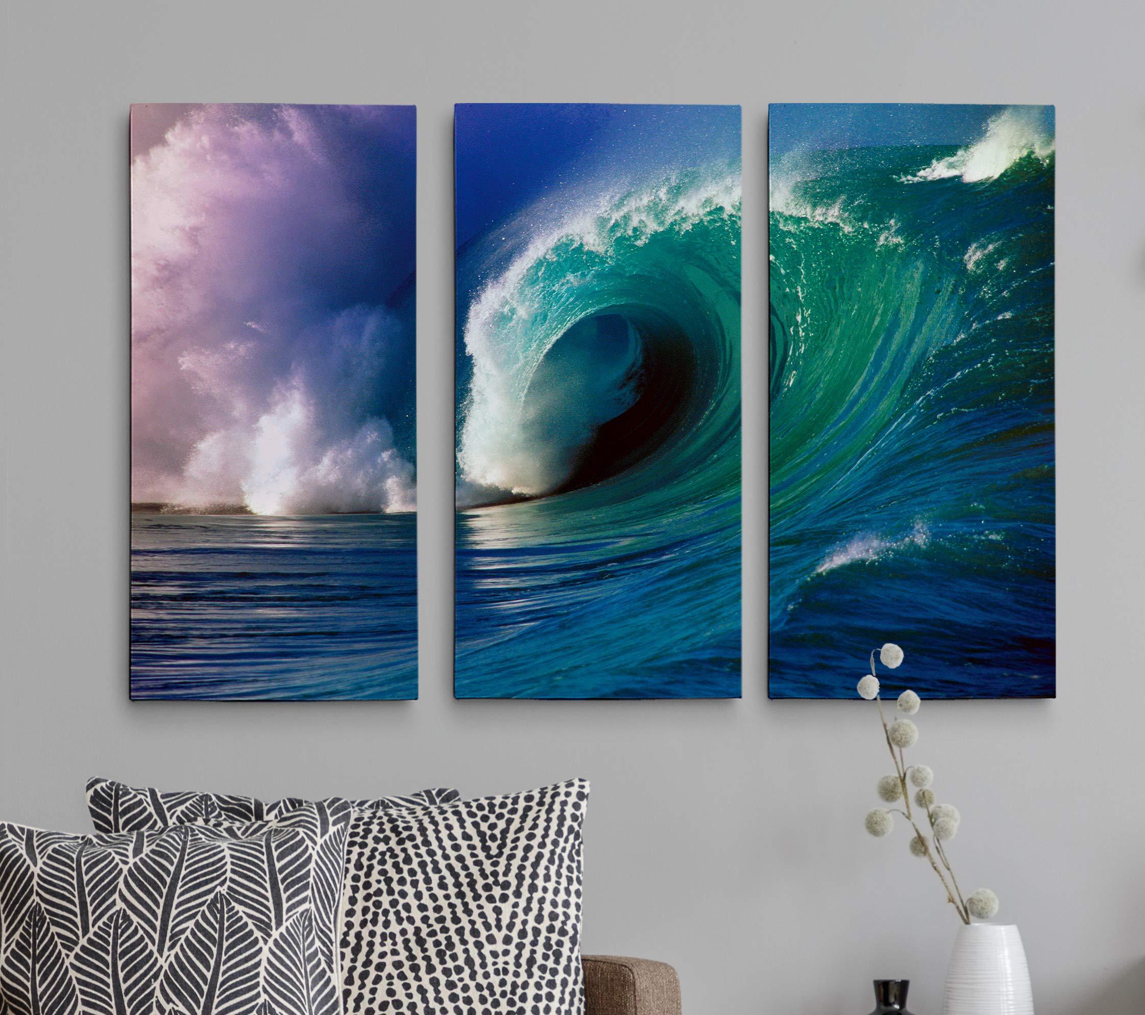 Renditions Gallery Renditions Gallery-Canvas Print Wall Art-Waimea Bay Wave-Gallery Wrapped-Lanscape-Modern-Home Dcor-Ready to Hang-3 Pieces-Each Canvas 12in.Wx24in.Hx1.5in.D-Total Size-36in.Wx24in.Hx1.5in.D