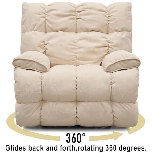 SITJOY Oversized Rocker Recliner Chair, Manual Overstuffed Extra Wide Rocking Recliners Soft with Breathable Soft Fabric, Swivel Rocker Recliner for Living,Soft Padded Headrest and Armrest (Manual, White)