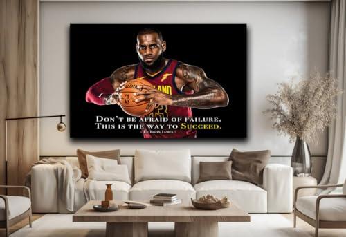 Pix Wall Art Basketball Quote Wall Art for Living Room LeBron James Canvas Paintings on Canvas American Basketball Pictures Artwork Home Decor Giclee Wooden Framed Stretched Ready to Hang