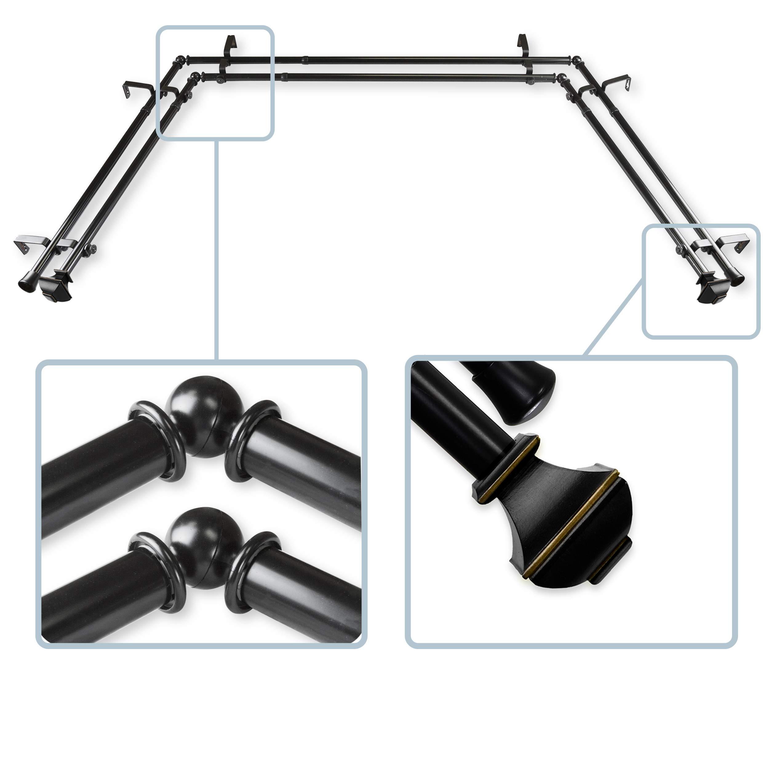 Rod Desyne Rod Desyne 13/16" Moyat Bay Window Double Curtain Rod, 20-36", 38-72", Black