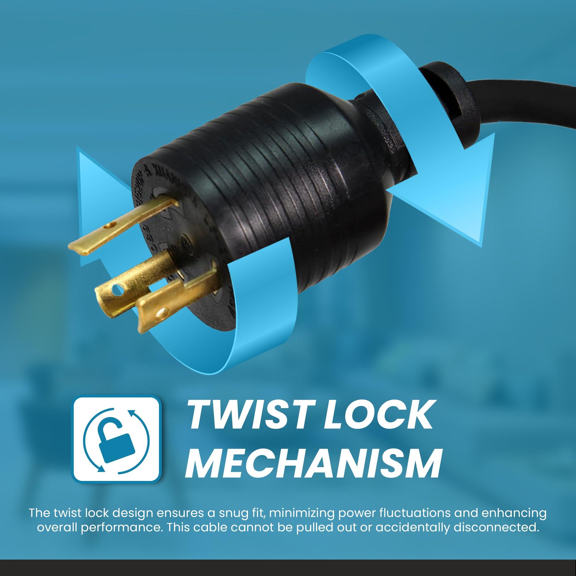 Iron Box IronBox Electric - NEMA L6-20P to L6-20R Power Cord, Twist Lock Style Ends, UL Listed, Rated 20A, 12/3 SJT, Extension Cord for 208V/250V Applications, Heavy-Duty Power Cable, 15 Foot - Black