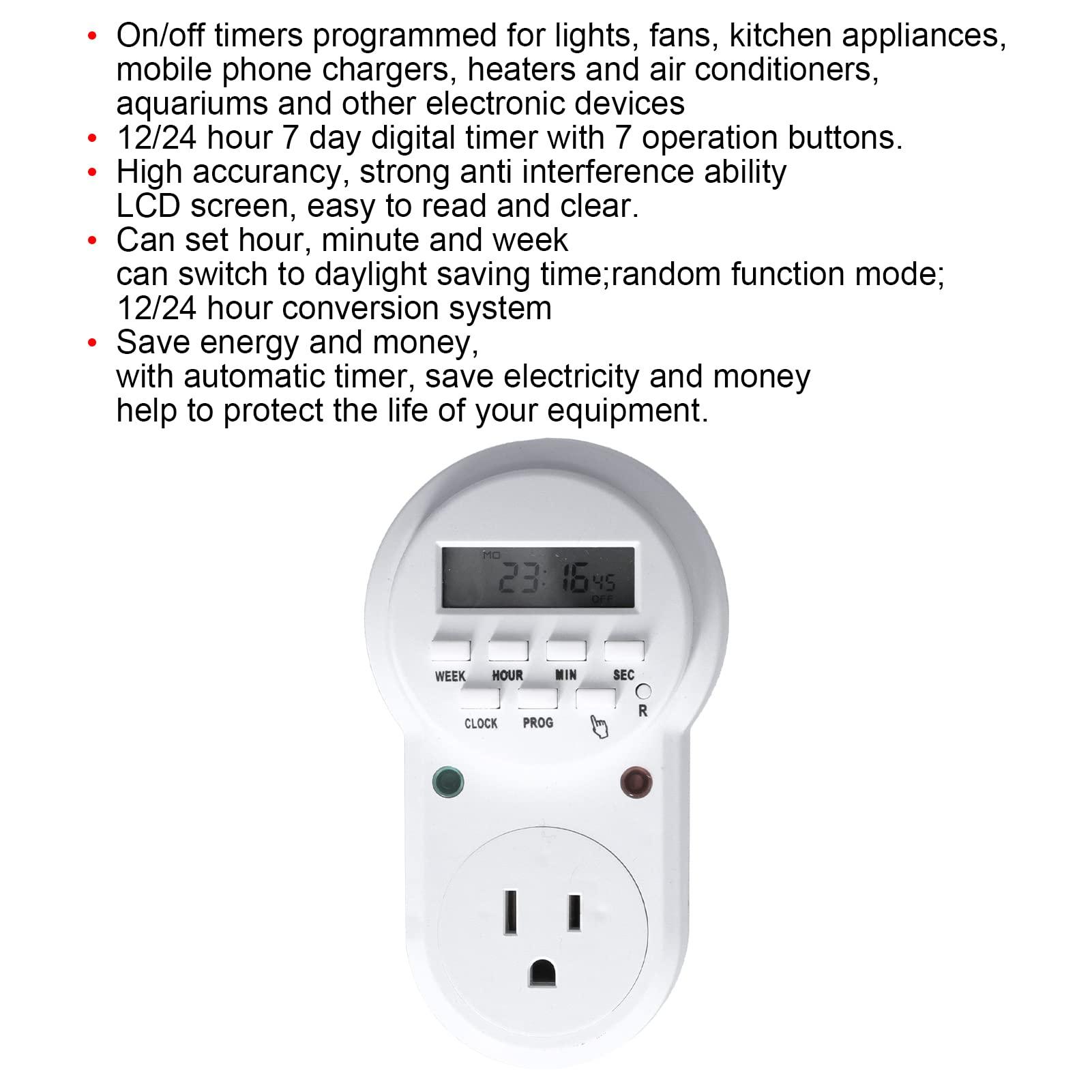 Fdit Digital Programmable Outlet Timer for Lights, Kitchen Appliances, Chargers, Daylight Saving Time Function with 7 Operation Buttons