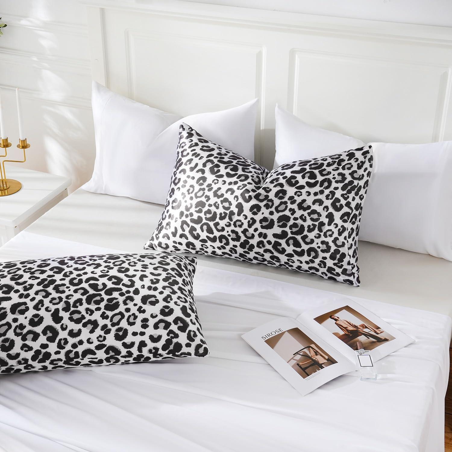 MR&HM MR&HM Satin Pillowcase for Hair and Skin, Silk Satin Pillowcase 2 Pack, Standard Size Pillow Cases Set of 2, Silky Pillow Cover with Envelope Closure (20x26, White Leopard)
