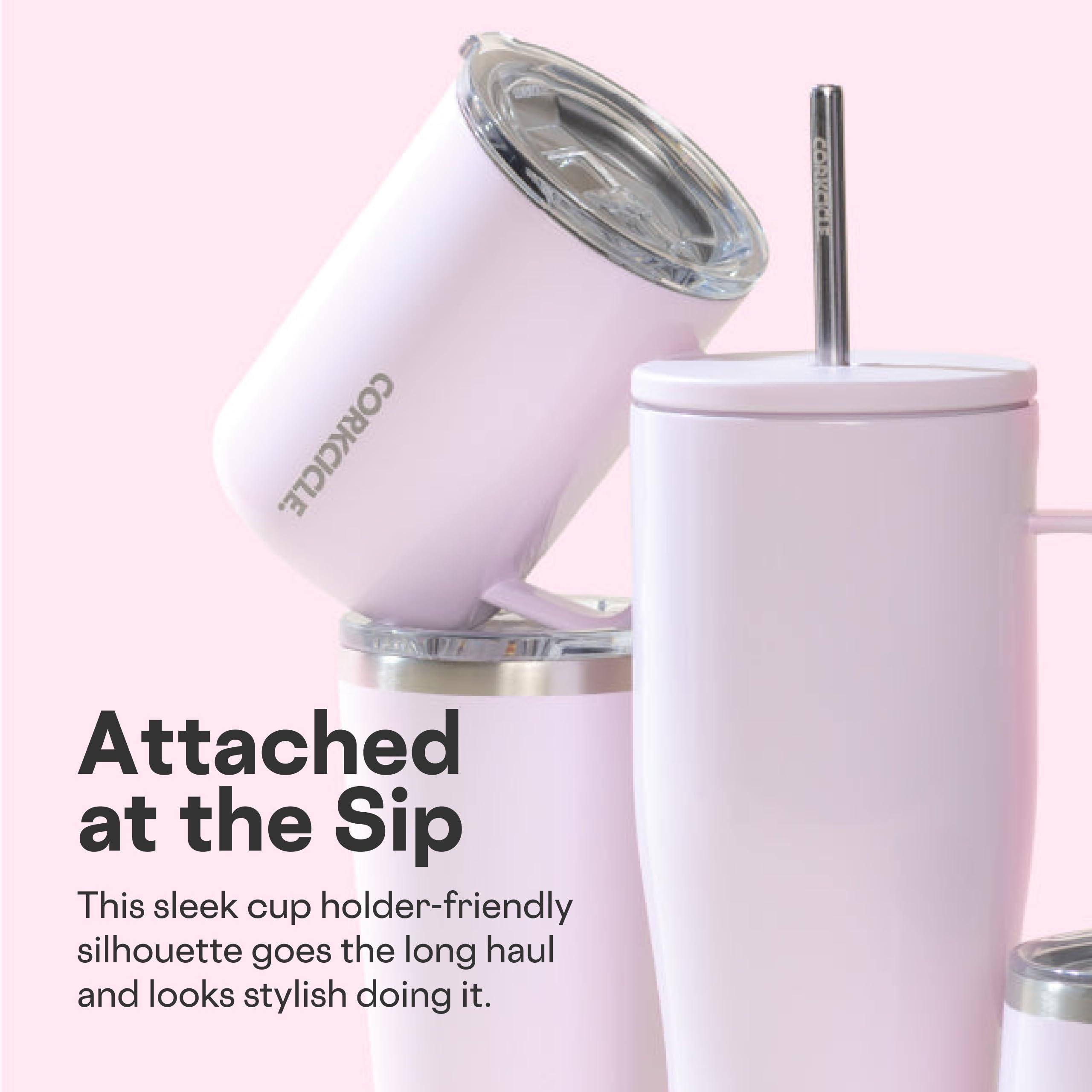 Corkcicle Corkcicle Cold Cup XL Insulated Tumbler with Handle, Lid, & Straw, Powder Puff, 30 oz Reusable Cupholder Friendly Water Bottle Keeps Drinks Cold 12hrs
