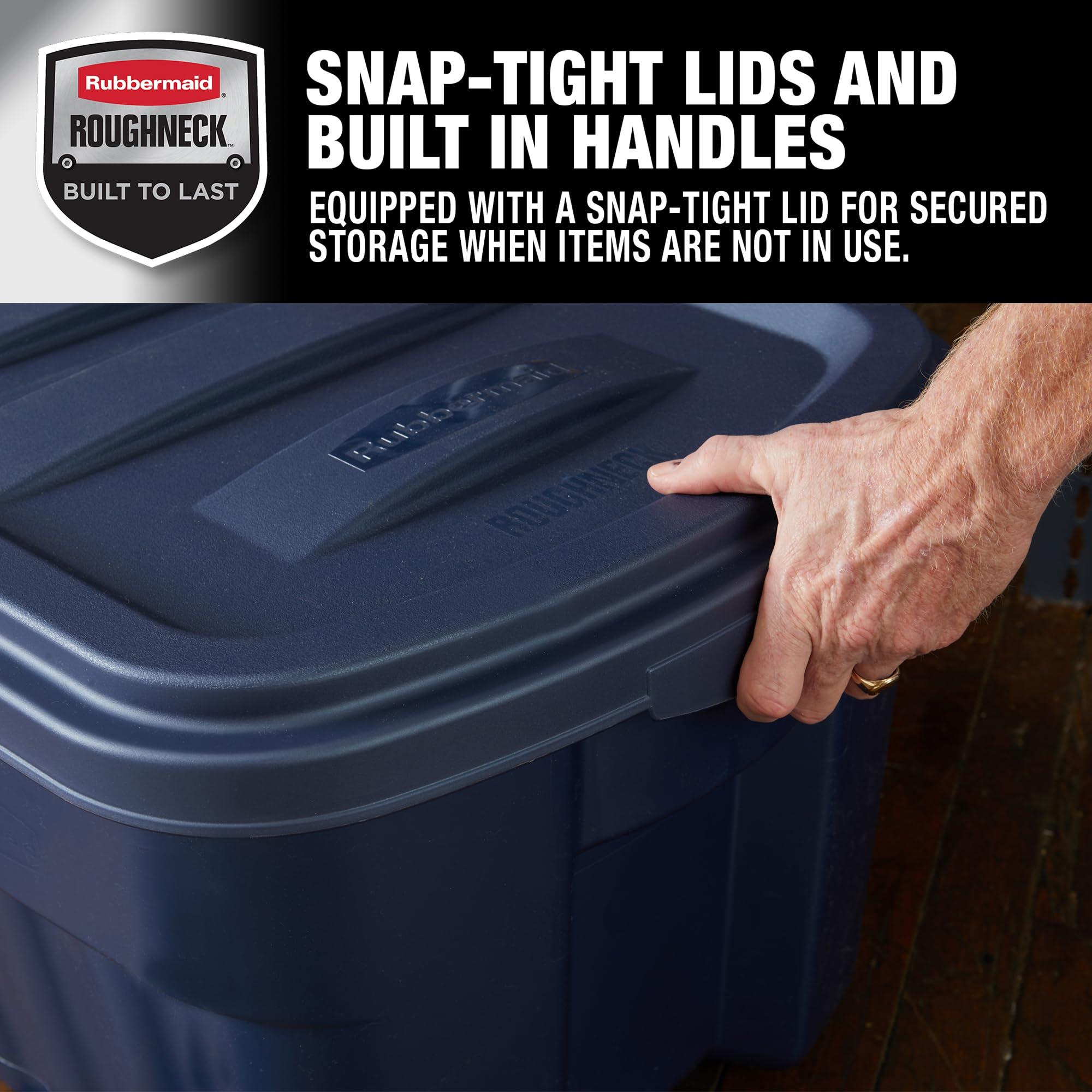 Rubbermaid Rubbermaid Roughneck Tote 50 Gal, 2 Pack, Made in USA, Dark Indigo Metallic, Rugged Plastic Stackable Storage Bins with Lids and Handles
