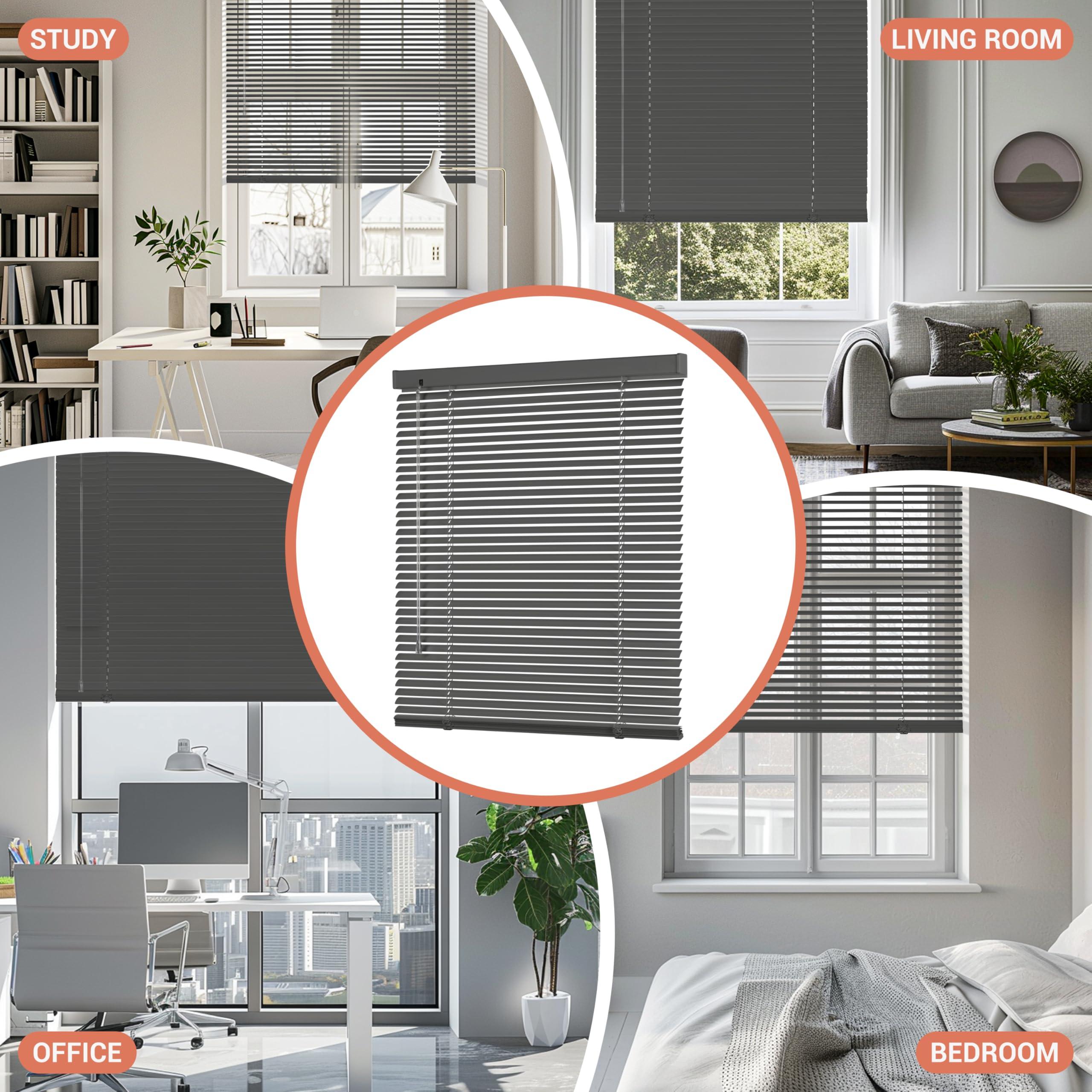 HOTSOON HOTSOON Aluminum Mini Blinds 1 Inch Metal Slat Darkening Venetian Blind New Horizontal Window Blinds Anti-UV Waterproof Venetian Blind for Office Home Windows, Smoky Gray, 38" W x 64" H