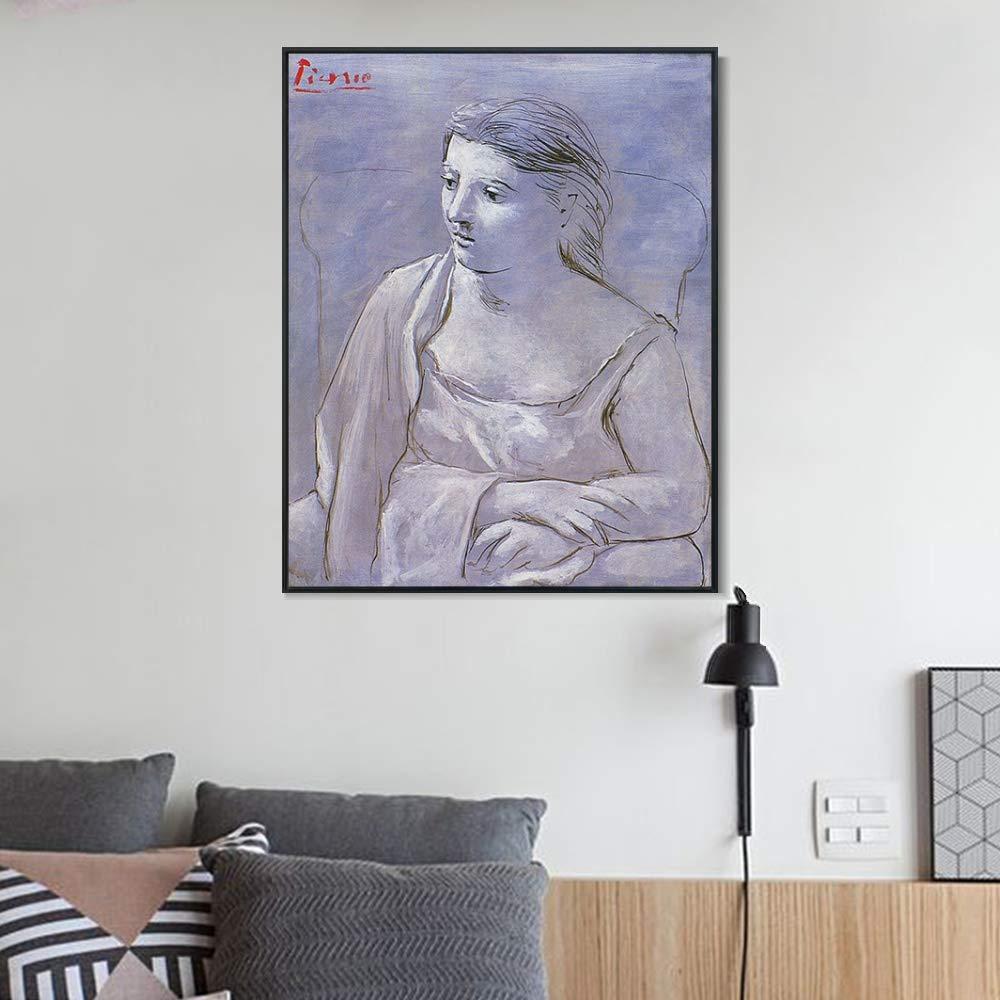 INVIN ART INVIN ART Framed Canvas Giclee Print Art 1922 Femme assise dans un fauteuil by Pablo Picasso Wall Art Living Room Home Office Decorations(Black Slim Frame,24"x32")