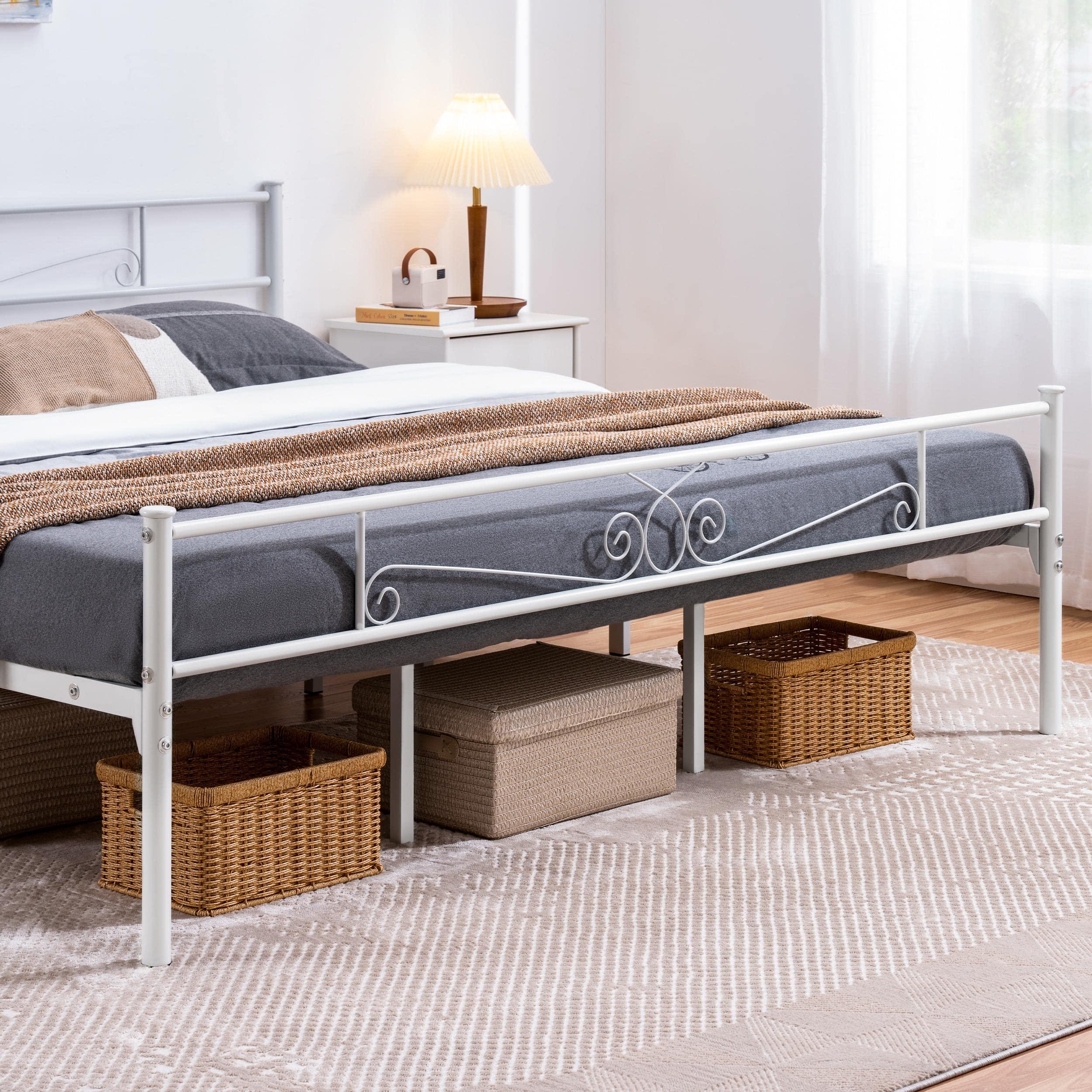 Yaheetech Yaheetech King Bed Frames Metal Platform Bed with Headboard and Footboard No Box Spring Needed Easy Assembly,Ground Clearance: 12.6''/White/King Bed