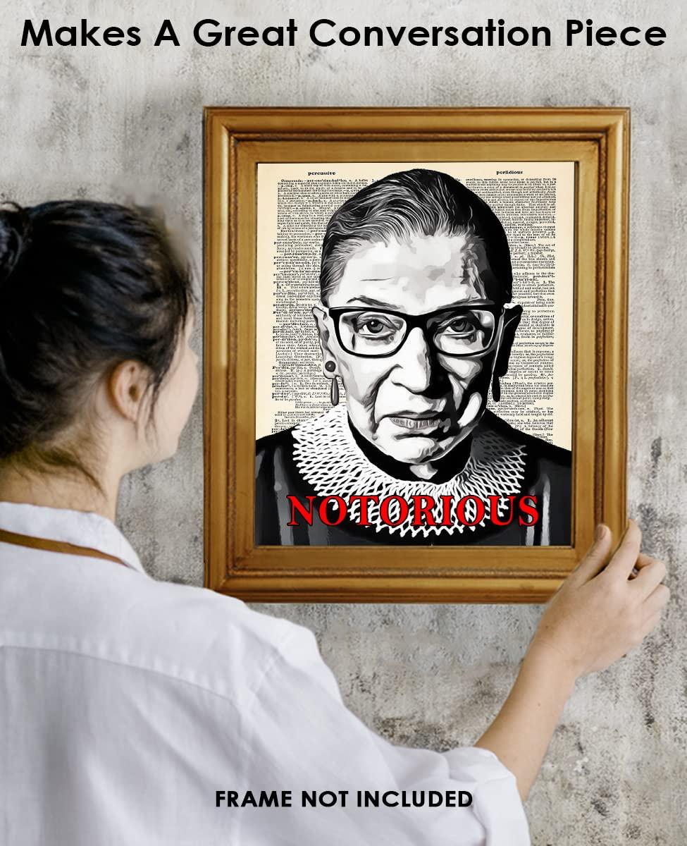 Buzz Unplugged Inspirational Ruth Bader Ginsburg Wall Art: "Notorious" 11x14 Dictionary, RBG Poster, RBG Wall Art & Motivational Wall Art, Positive Affirmations Wall Decor for Bedroom & Office Decor for Men & Women