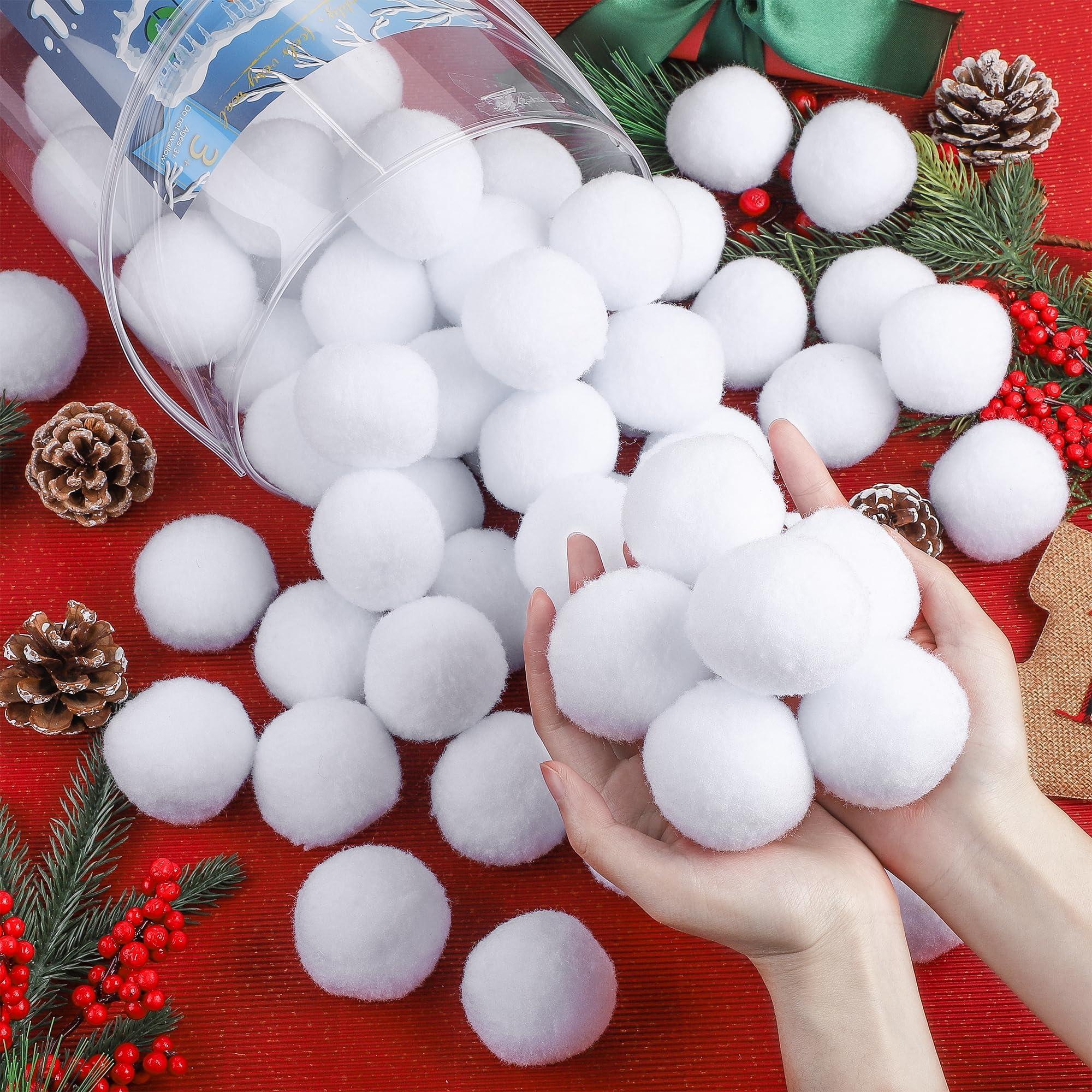 Elcoho Elcoho 100 Pieces 2 Inch Fake Snow Fight Ball Artificial Snow Toss Ball Fake Winter Snow Fight Ball Fluffy Fun Stress Toys for Xmas Party Supplies Winter Snowball Fight Games Indoors