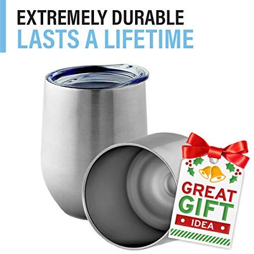 BROVINO Stainless Steel Wine Glasses with Lid - 12 oz Double Wall Insulated Outdoor Wine Tumblers - 100% Unbreakable & Stemless Glass - Wine Tumbler Set for Outdoor : Wine, Coffee & Camping (2)