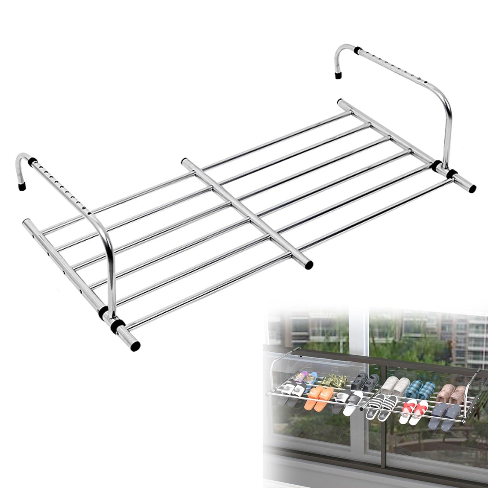 HJXGQJM Radiator Clothes Airer Rack, Stainless Steel Extendable Foldable Airer, Indoor Radiator Outdoor Balcony Drying Rack RailHanging Drying Rack AirerDryer For Hanging Clothing, Towel, Shoes ( Size : Tel