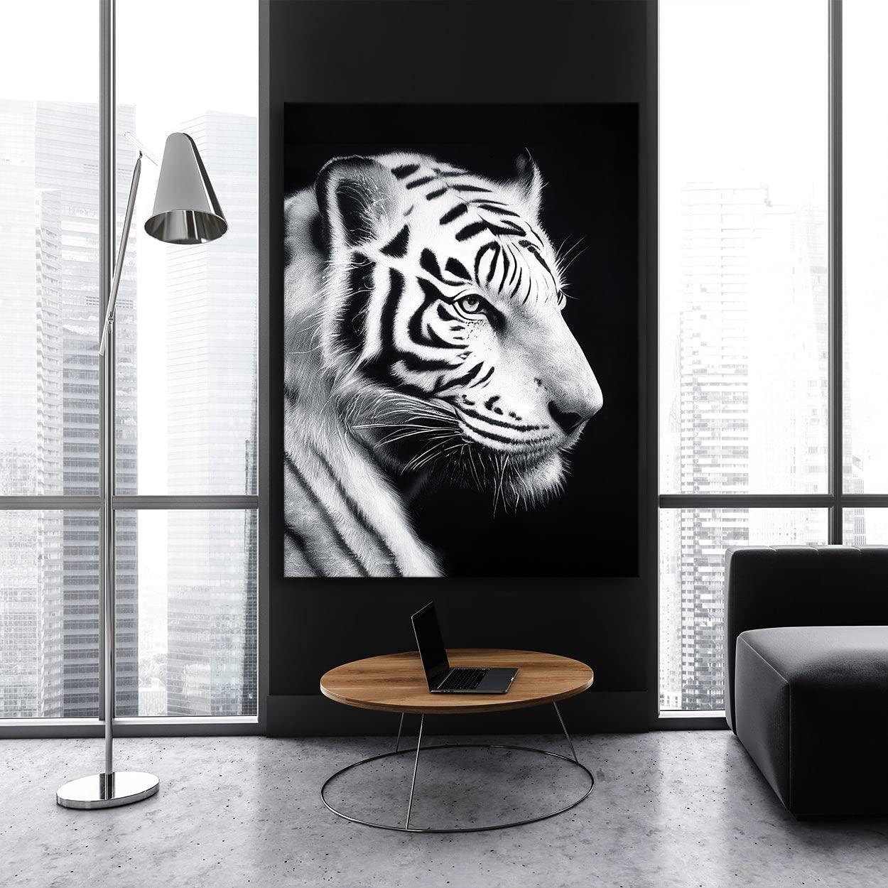 Sense Canvas Sense Canvas White Tiger Profile Black And White Canvas Art - Home Decor Wall Art Print Poster Painting Large 30x40 / 0.75\"