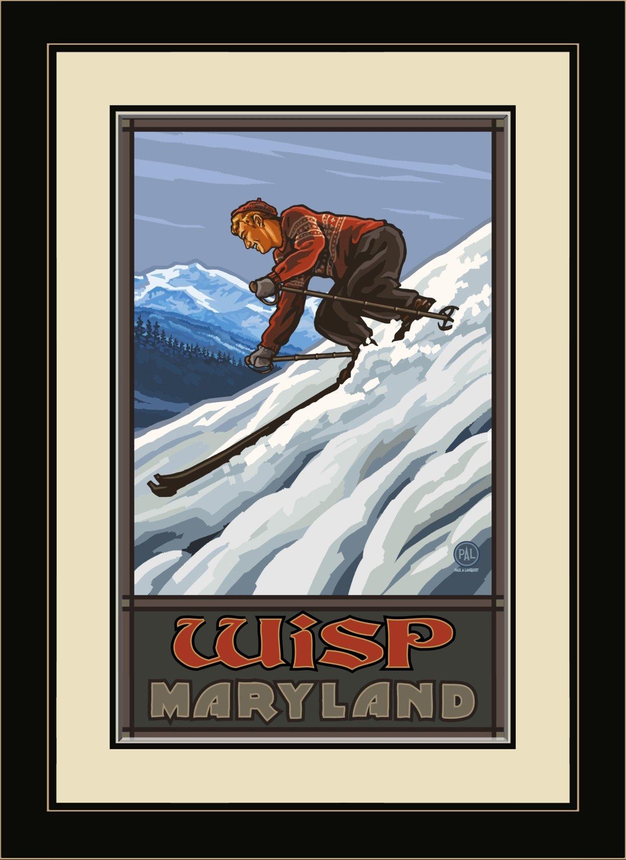 Northwest Art Mall Northwest Art Mall PAL-1316 MFGDM DSM Wisp Maryland Downhill Skier Man Framed Wall Art by Artist Paul A. Lanquist, 13 by 16-Inch