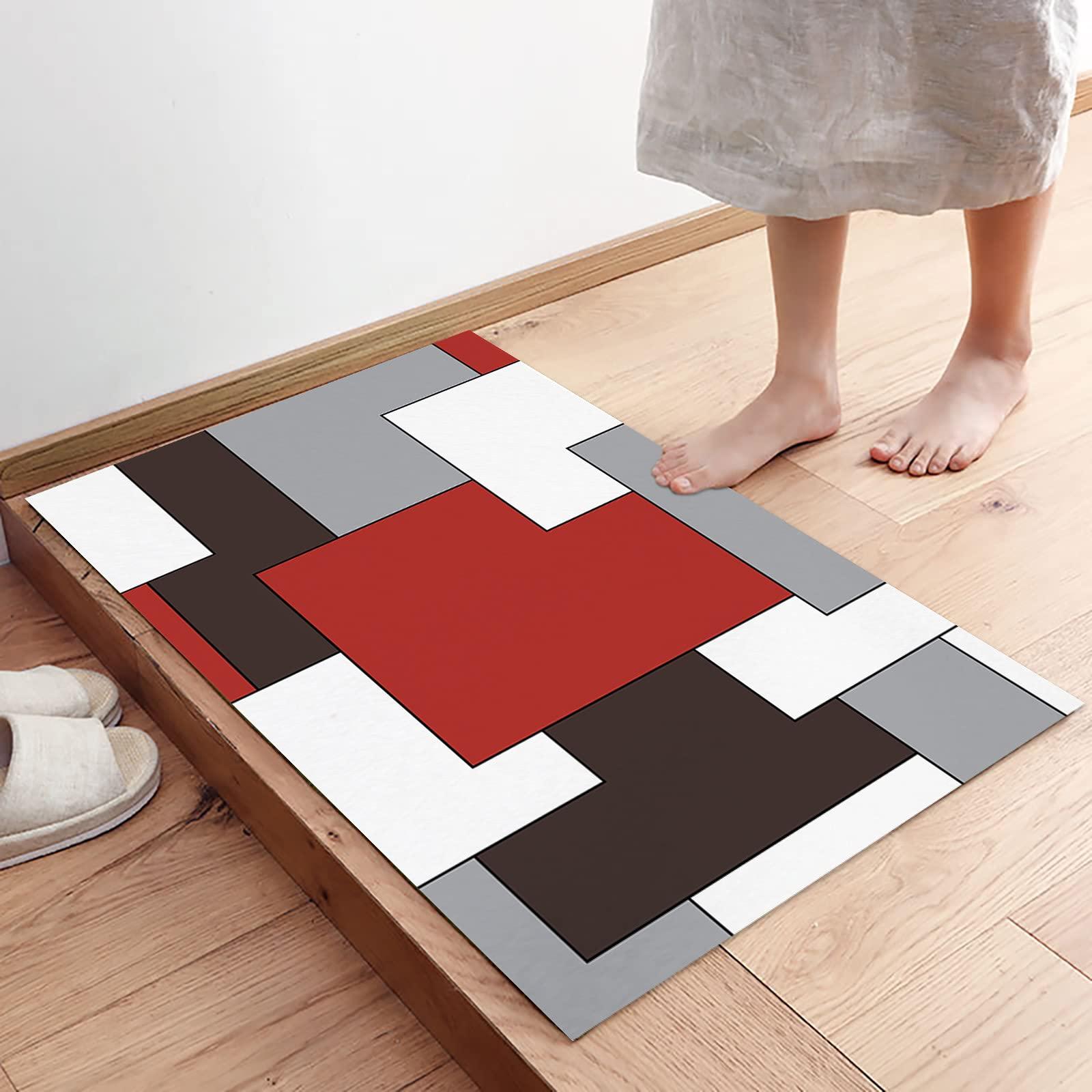 LooPoP LooPoP Kitchen Rugs and Mats Non Skid Washable Sets Red Geometric Anti Fatigue 2 Piece Set Non Skid Waterproof Standing Rugs Red and Gray Modern Mid Century