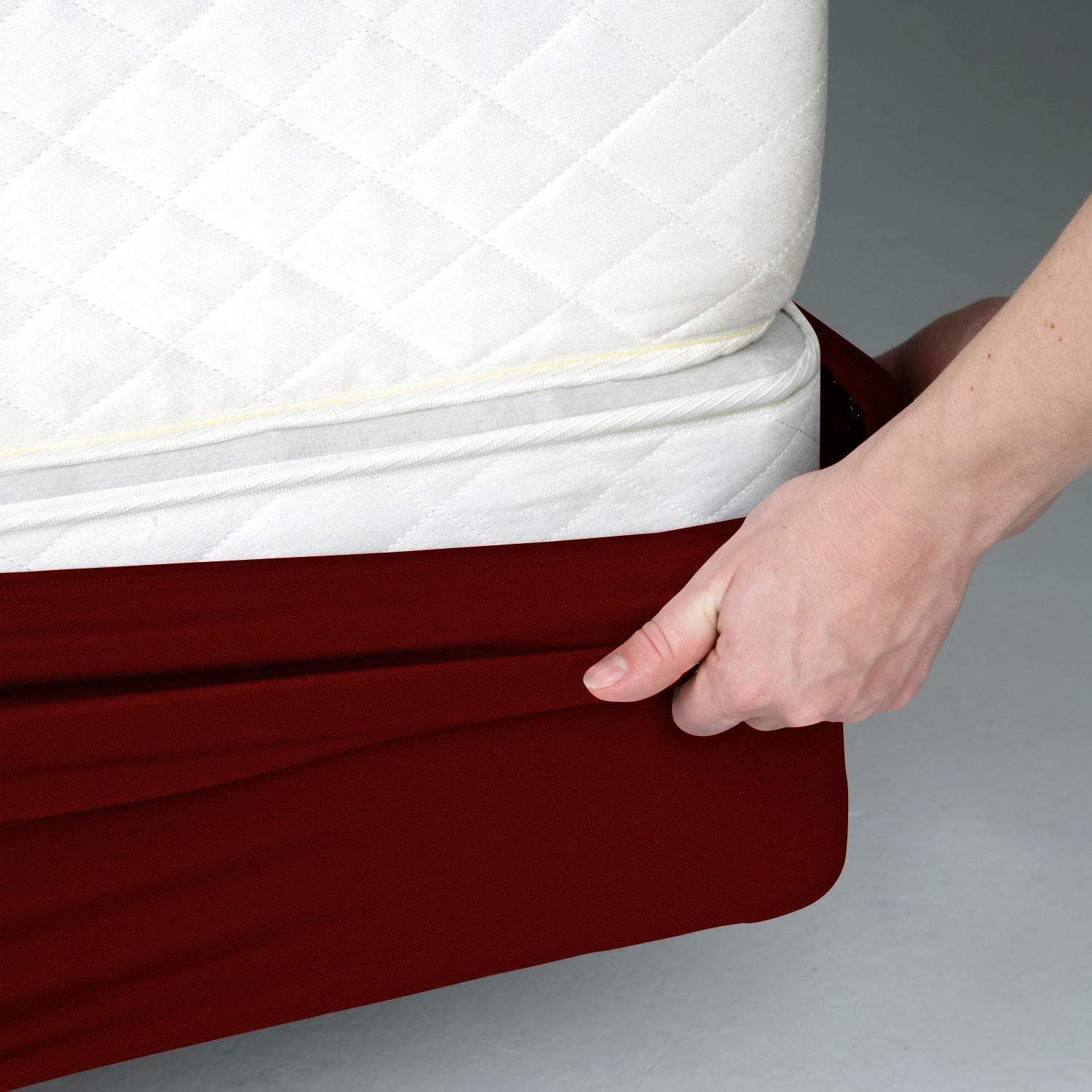 Yarns of Cotton Box Spring Cover Queen Size, Elastic Fabric Wrap Around 4 Sides Bed Skirt, Ultra Soft & Wrinkle Free, Sleek Alternative Replacing Bedskirts for Hotel/Home, Fits Box Springs up to 6\", Burgundy