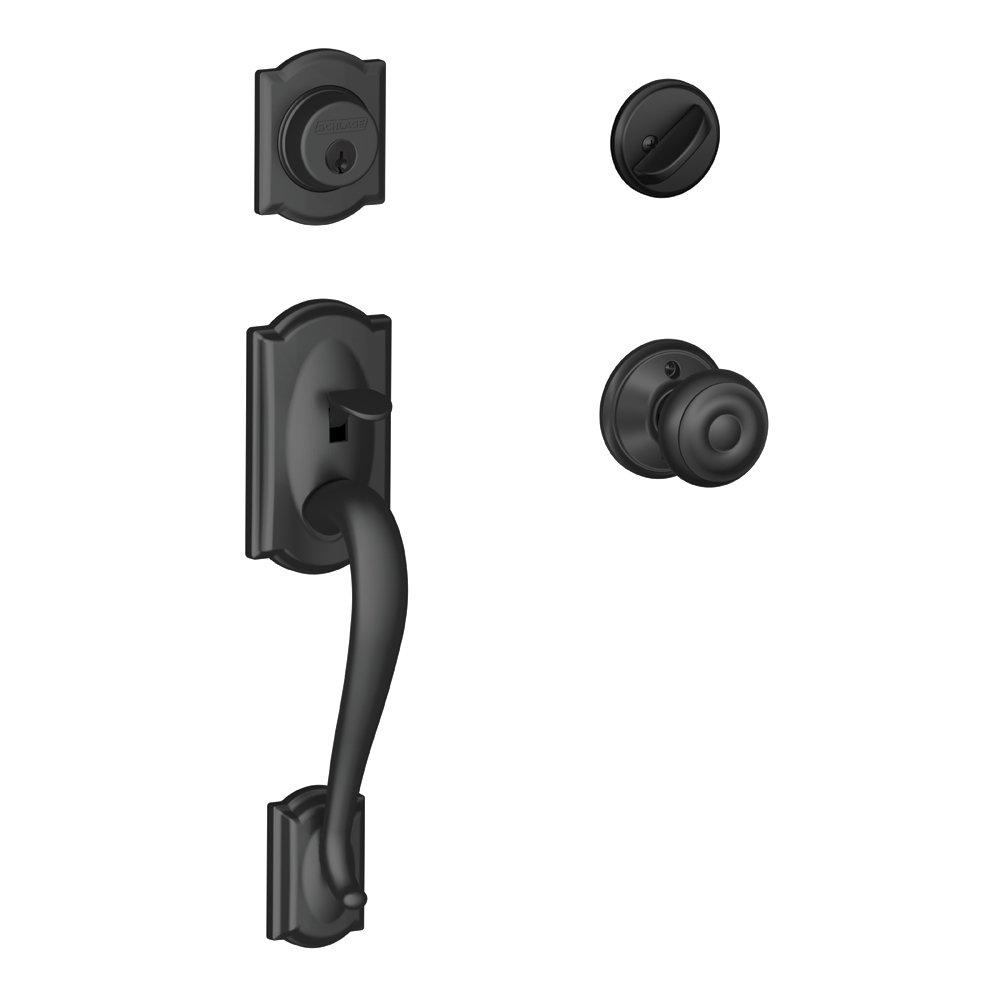 SCHLAGE SCHLAGE Lock Company Camelot Single Cylinder Handleset and Georgian Knob, Matte Black (F60 CAM 622 GEO)