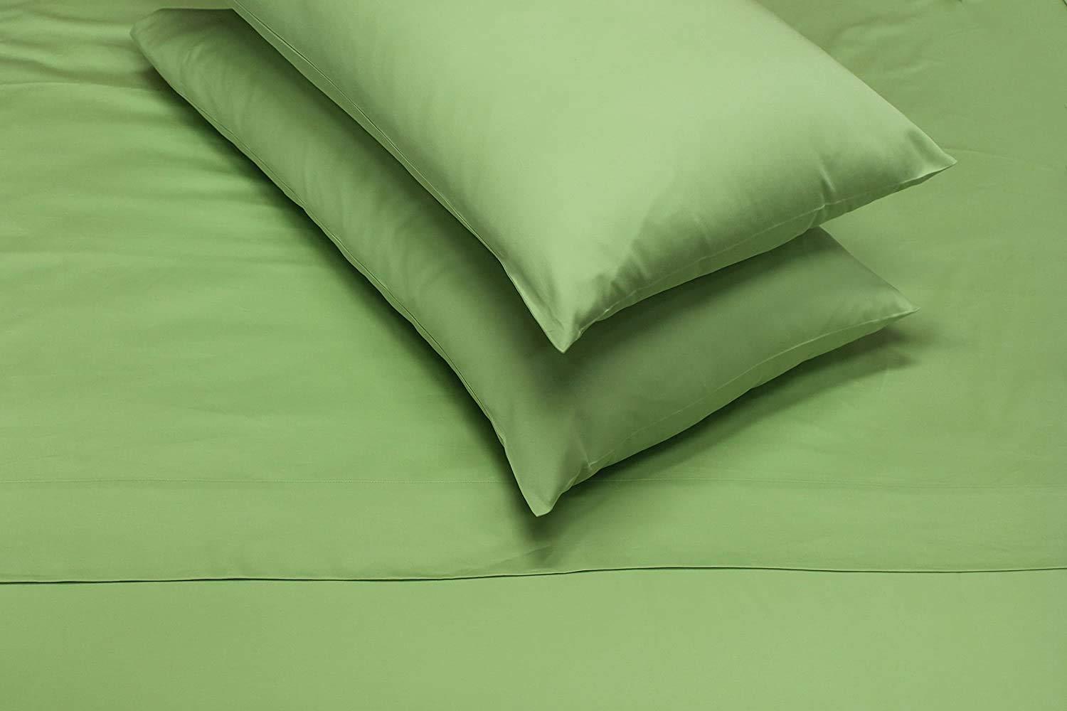 BRITISH LINEN Bed Sheet Set of 5PCs, Sage Solid,Twin-XL Size, 1 Fitted Sheet (15\"-16\") Deep Pocket, 1 Flat Sheet, 1 Duvet Cover with Zipper and 2 Pillowcases, Pure Egyptian Cotton, 400 Thread Count.