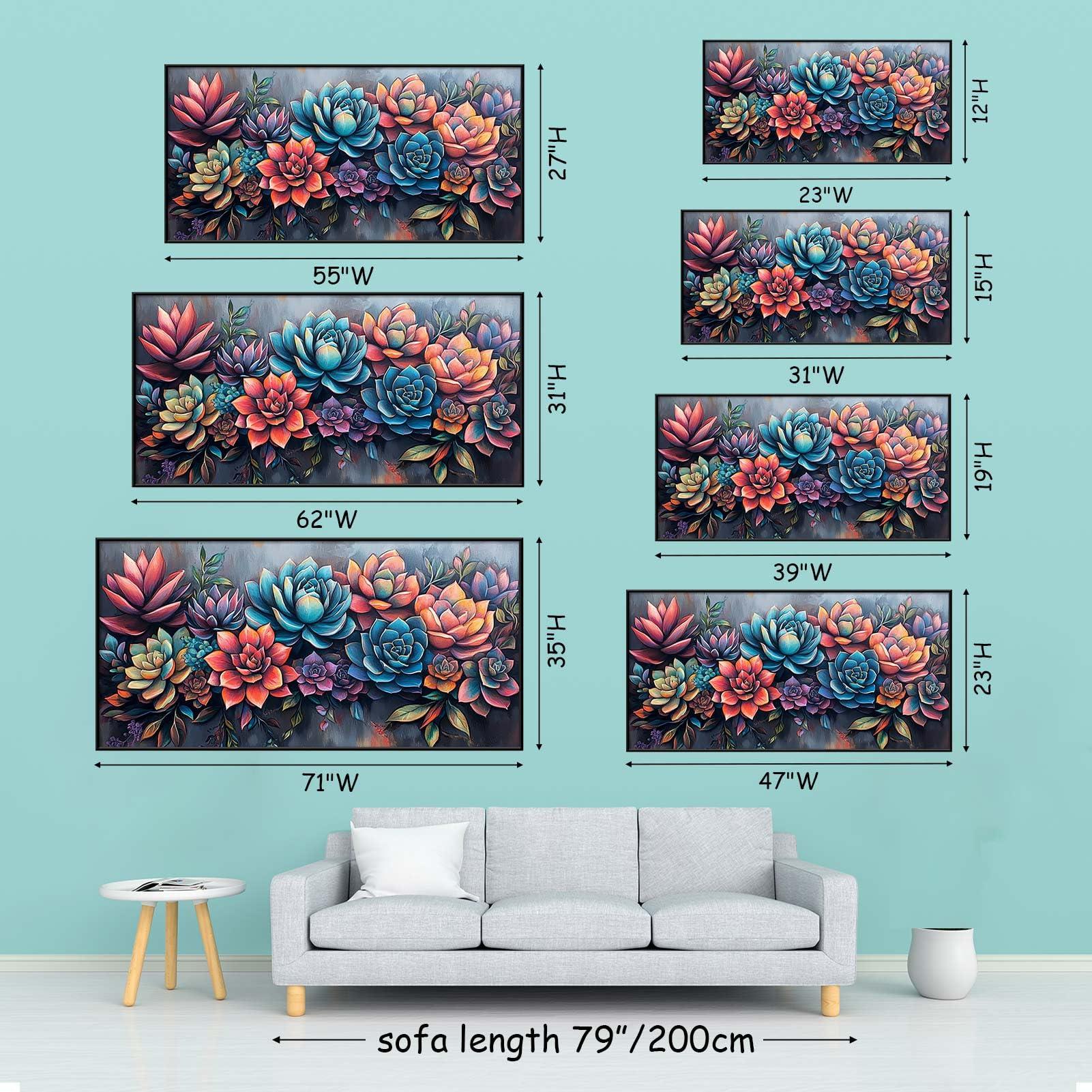 Gueeclk Succulent Canvas Wall Art, Abstract Succulent Canvas Print, Wall Succulent Decor, Plant Pictures Wall Art, Tropical Botanical Prints, Succulent Poster, Home Living Room Wall Decor (Gold Framed, 71\"x35\" | 180x90cm)