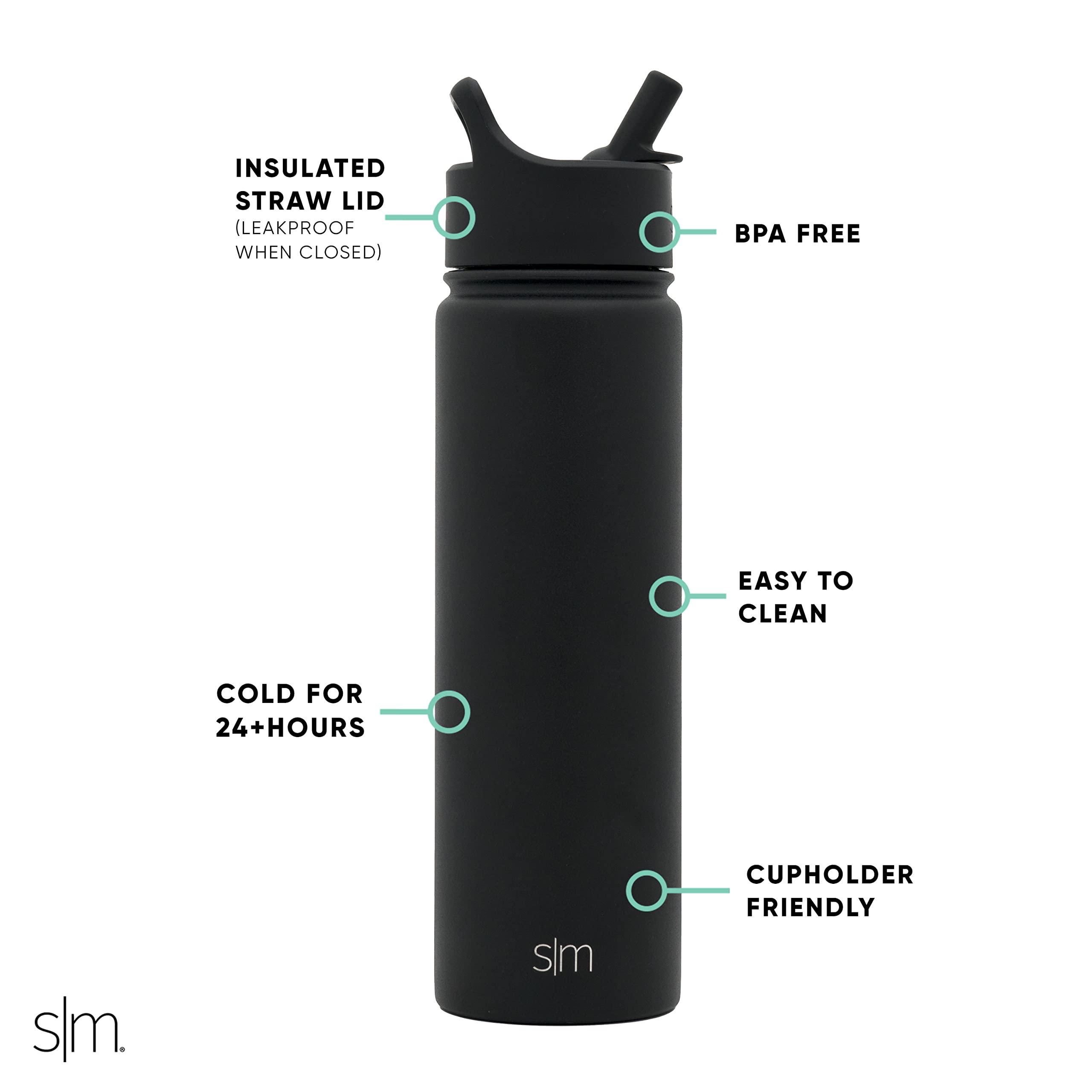 Simple Modern Simple Modern Water Bottle with Straw Lid Vacuum Insulated Stainless Steel Metal Thermos Bottles | Reusable Leak Proof BPA-Free Flask for Gym Sports | Summit Collection | 22oz, Midnight Black