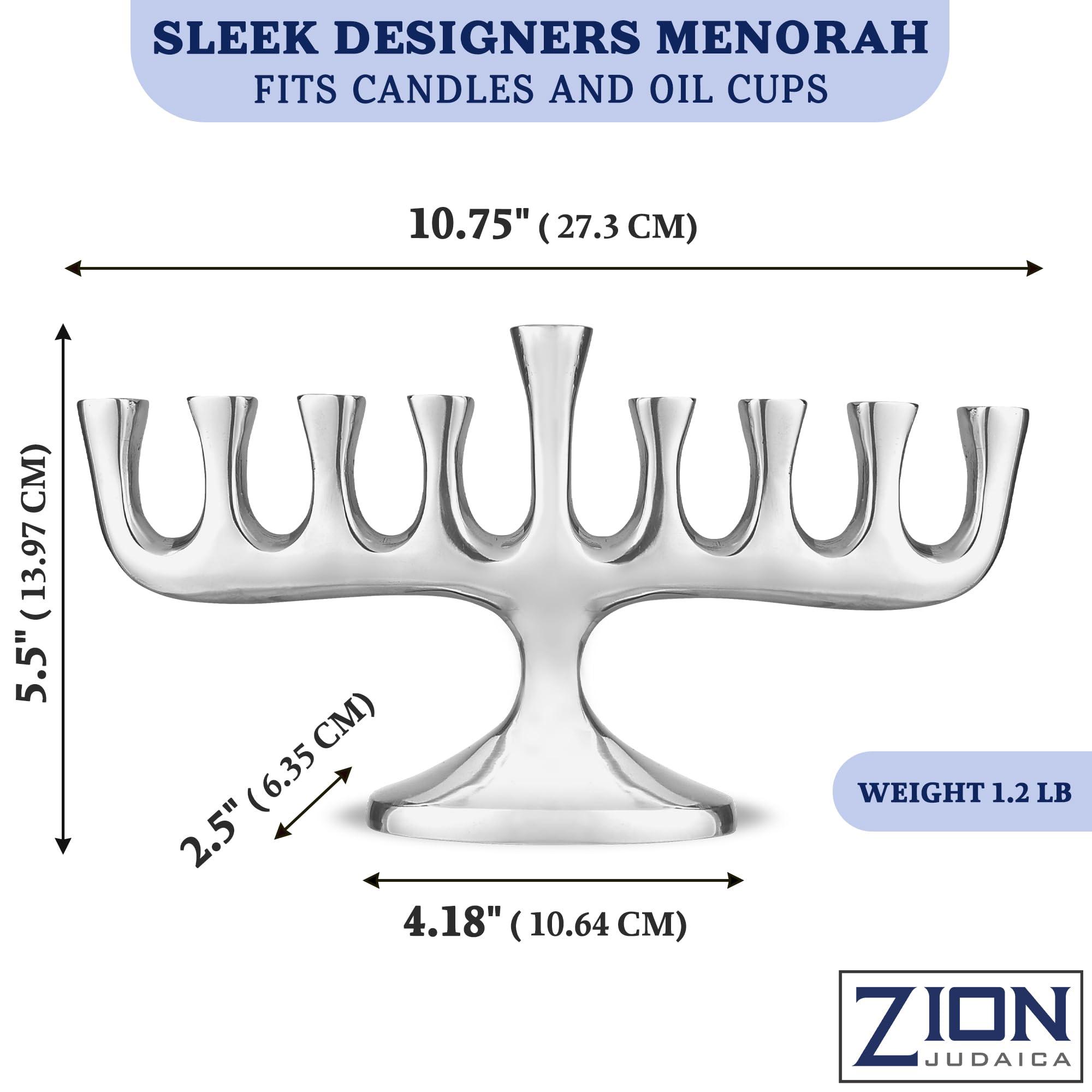 Zion Judaica Ltd Zion Judaica Stunning Sleek Designers Menorah for Hanukkah High Polished Traditional Candle and Oil Chanukiah Classic Chanukah Minorah