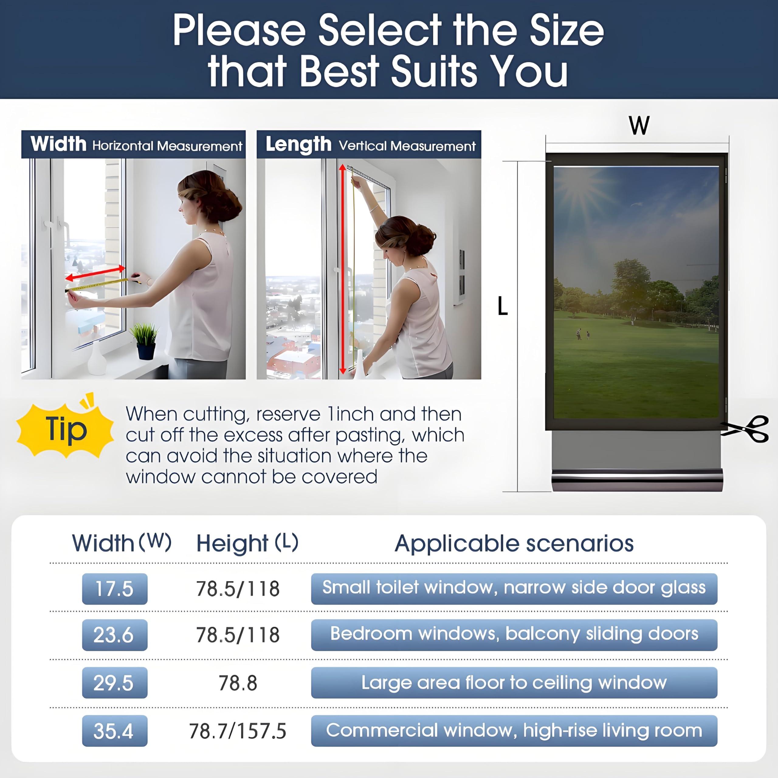 Coavas Coavas One Way Privacy Window Film, Daytime Window Film See Out Not in, Reflective Window Tint Heat Blocking, Static Cling for Home Office, 35.4 Inch X 9.8 Feet