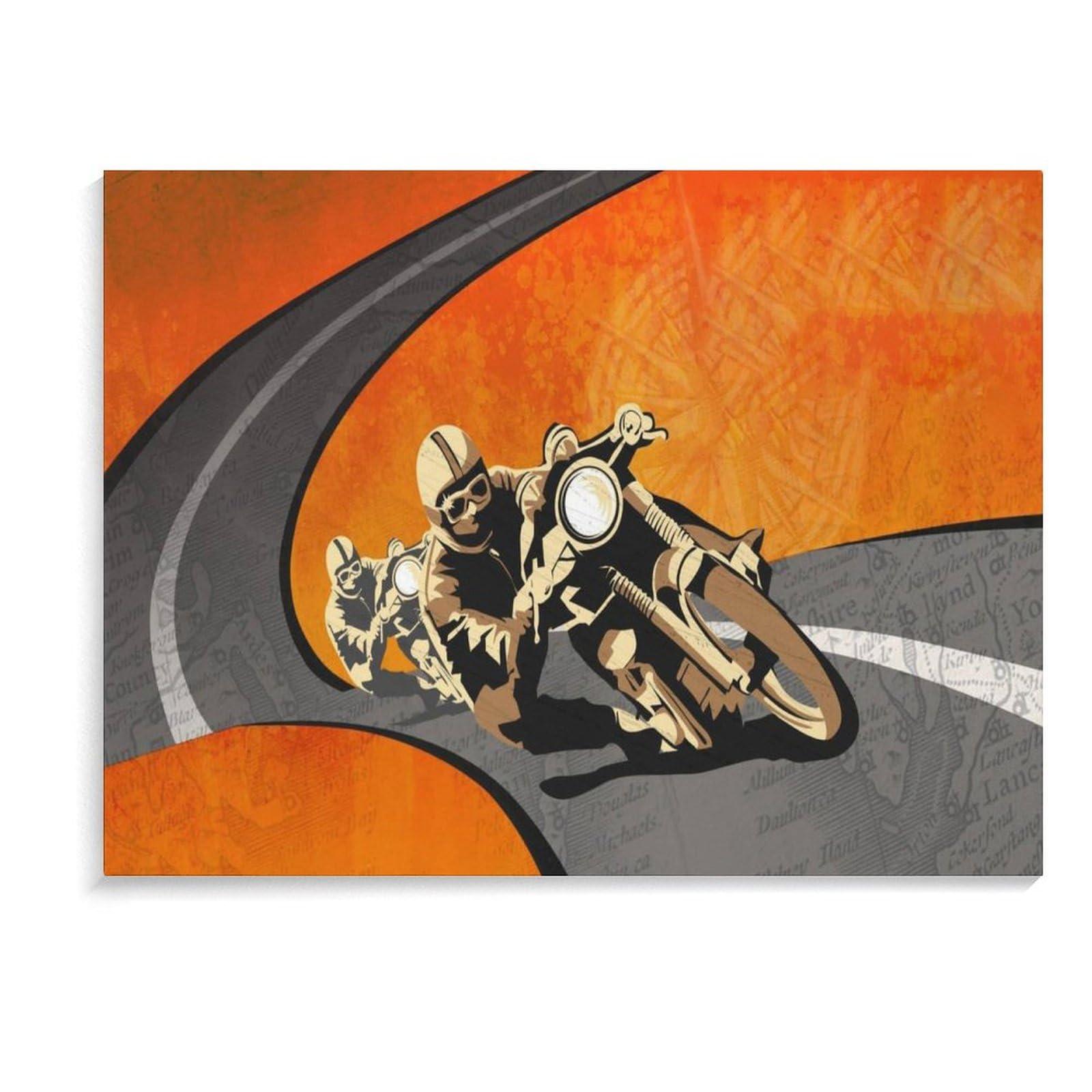BEBUSH Art Idea Painting Poster Wall Decor Vintage Motorcycle Isle of Man Room Aesthetic Decor Canvas Wall Art Prints for Wall Decor Room Decor Bedroom Decor Gifts 8x10inch(20x26cm) Frame-style