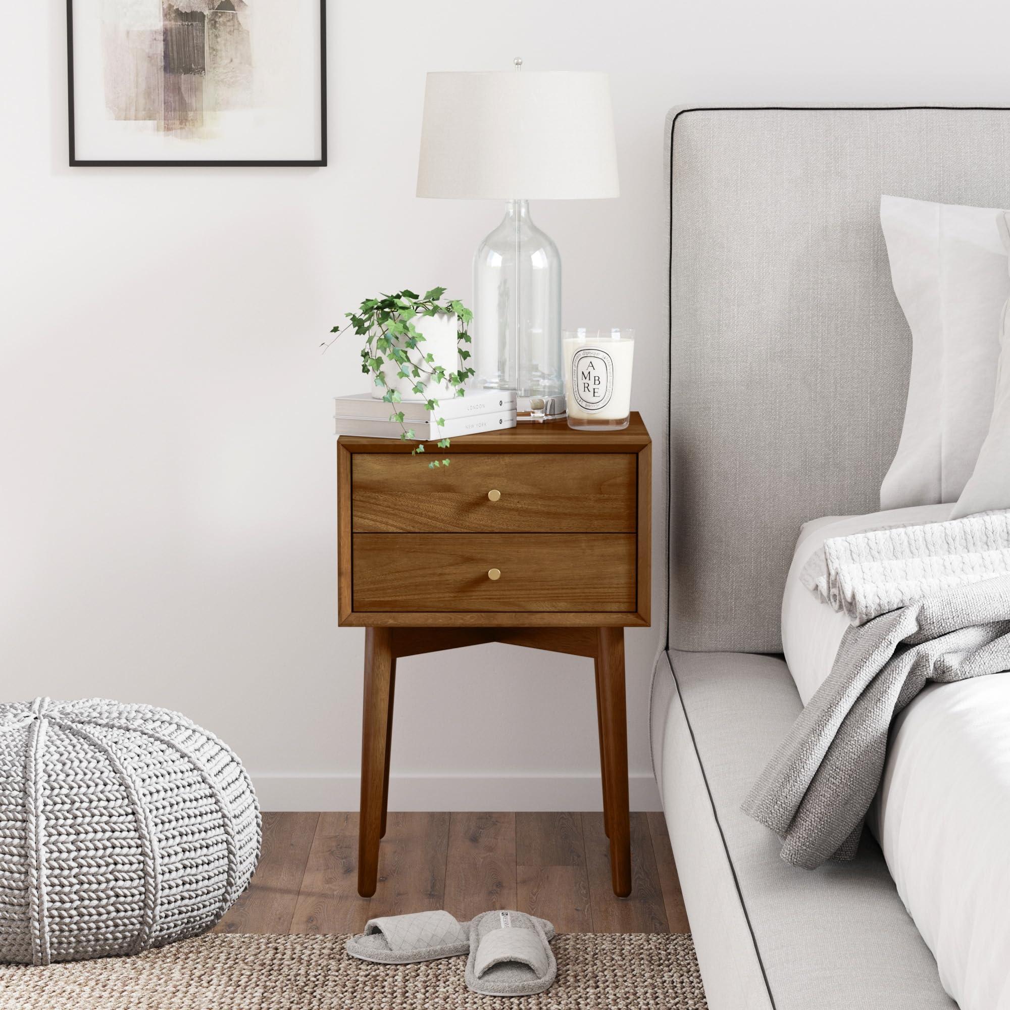 Nathan James Nathan James 32704 Harper Mid-Century Oak Wood Nightstand with 2-Drawers, Small Side End Table with Storage, Brown