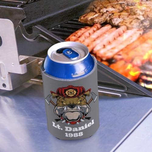 Personalized Gifts Fire Fighter Gifts For Son Personalized Firefighter Bulldog Mascot 12-Pack Personalized Can Coolie Drink Coolers Coolies Bulldog