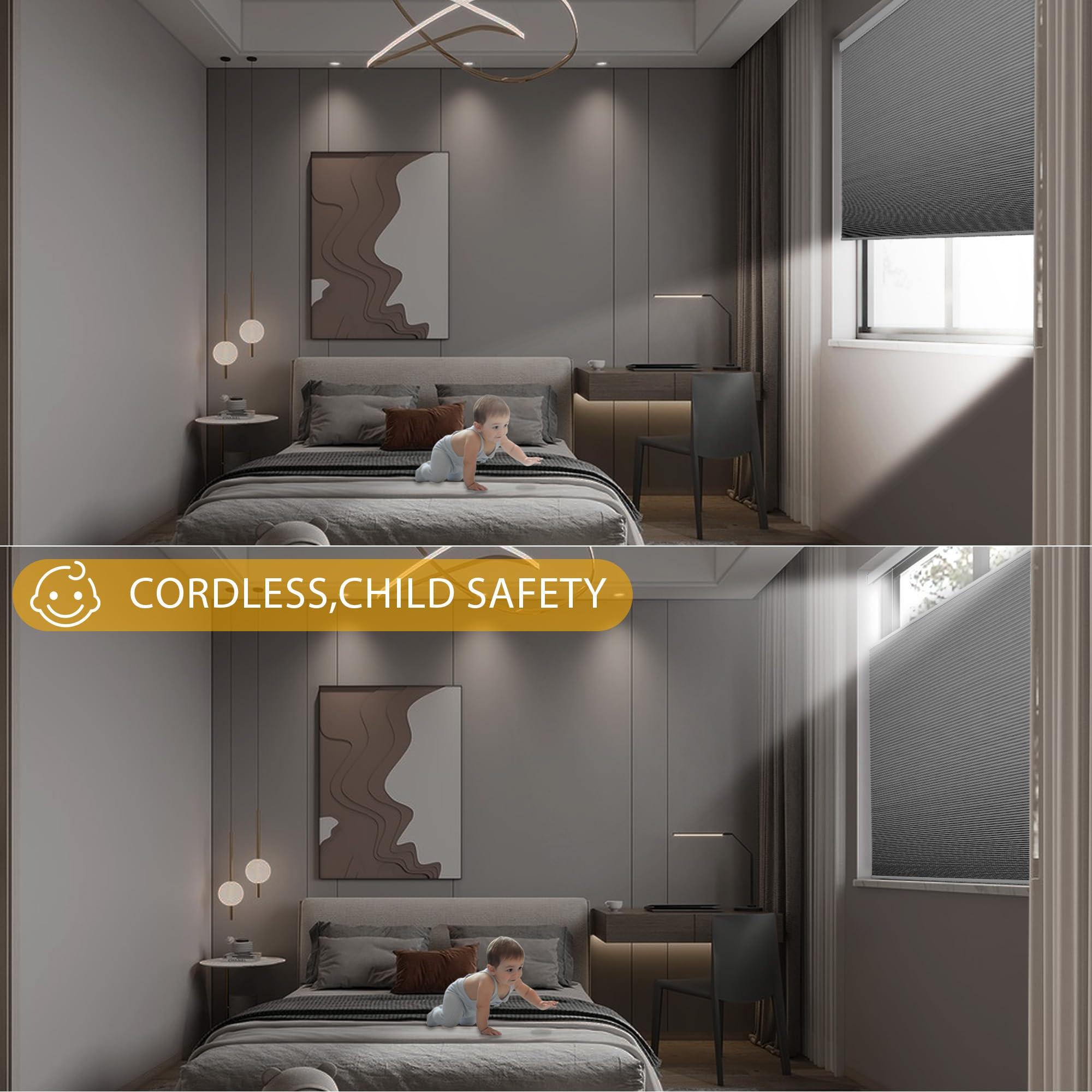 Sulugood Sulugood Top Down Bottom Up Cellular Shades Honeycomb Blinds Easy Install Blackout Cellular Blinds for Window.Gray.17 W x 36" H