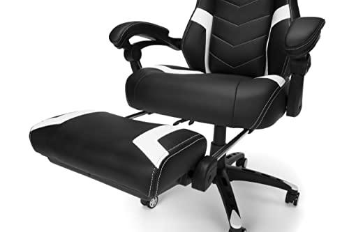 RESPAWN RESPAWN 110 Ergonomic Gaming Chair with Footrest Recliner - Racing Style High Back PC Computer Desk Office Chair - 360 Swivel, Adjustable Lumbar Support, Headrest Pillow, Padded Armrests - 2021 White