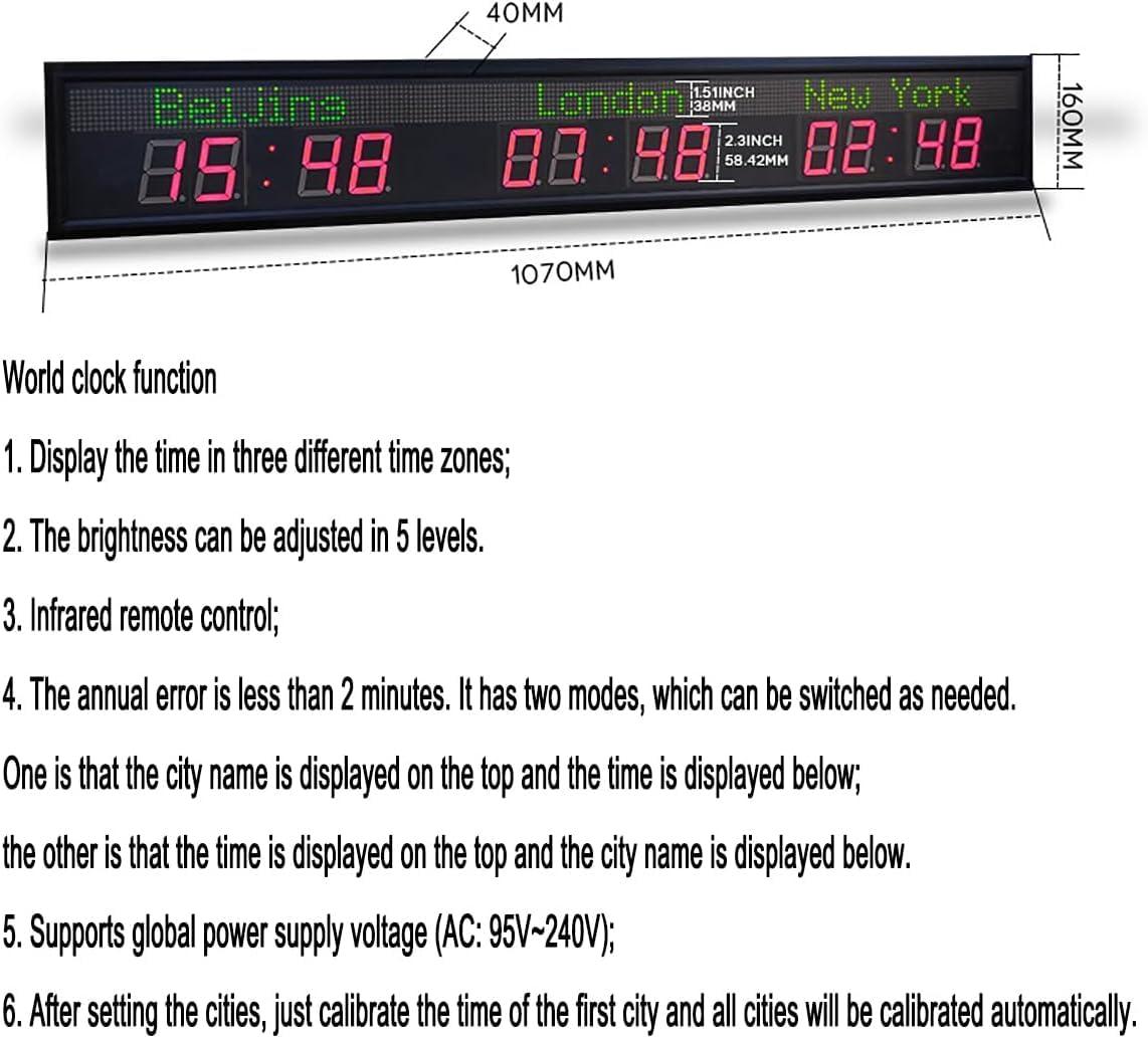 Kadxyan Kadxyan Time Zone Clocks for The Wall, World Clock Multiple Time Zones, 3 Time Zone Clocks, WiFi Connection, City Can Be Changed, Suitable for Multinational Hotels, Airports, Entertainment Venues