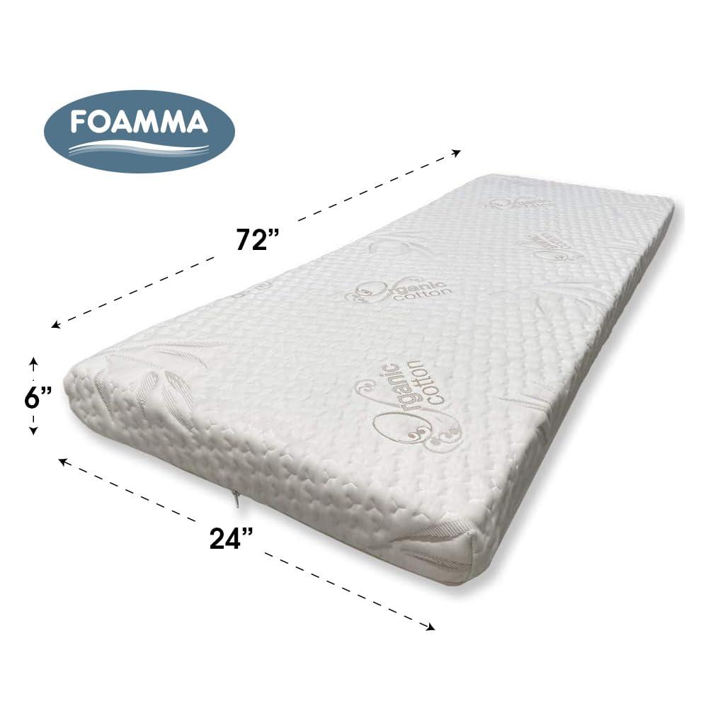 Foamma Foamma 6 x 24 x 72 Truck, Camper, RV Travel Visco Gel Memory Foam Bunk Mattress, Organic Cotton Cover, Made in USA, Comfortable, Travel Trailer, CertiPUR-US Certified