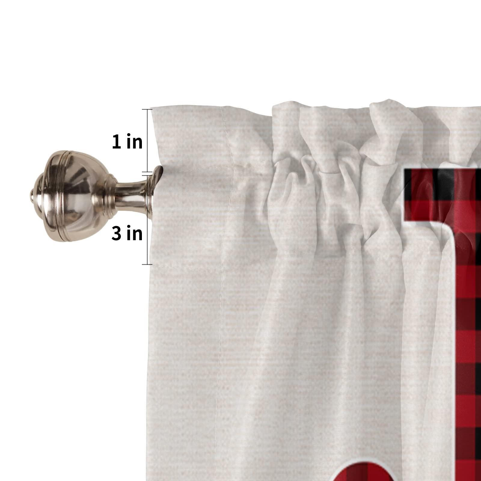 ZFUNCING Kitchen Valance for Windows Rod Pocket Curtain Valances Christmas Reindeer Silhouette Red Plaid Wreath Retro Linen Privacy Short Curtains Panels Window Treatment for Bathroom Xmas Joy Text 54x18in