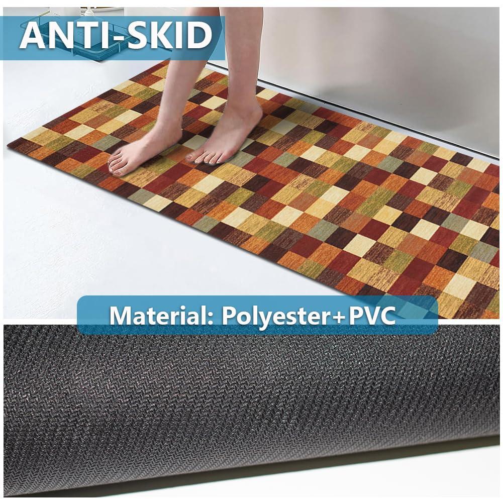 LITA LITA-Bath Rug Custom Size-Rubber Non Slip Quick Dry Super Absorbent Thin Rugs Fit Under Door-Washable Bathroom Floor Mats for in Front of Bathtub,Shower Room,Sink, Rainbow Square, 4\' x 44\'