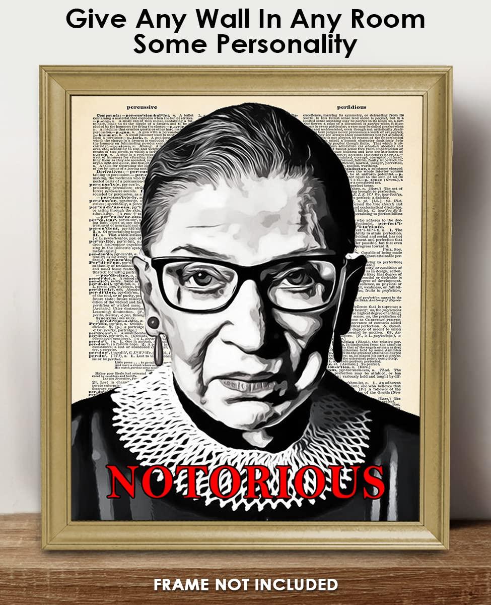 Buzz Unplugged Inspirational Ruth Bader Ginsburg Wall Art: "Notorious" 11x14 Dictionary, RBG Poster, RBG Wall Art & Motivational Wall Art, Positive Affirmations Wall Decor for Bedroom & Office Decor for Men & Women