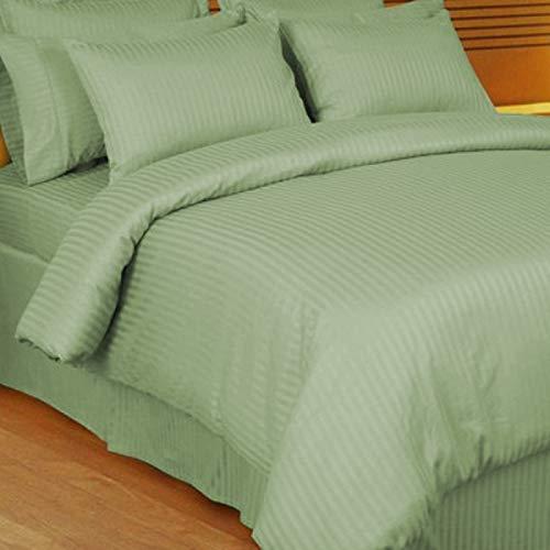 Plaza Cotton Collection Rich 1800 Thread Count Heavy Egyptian Cotton Cal King Size 4-PCs Bed Sheets Set (1 Fitted, 1 Flat, 2 Pillowcase) Fits 10-12\" Deep Pocket, (Stripe, Sage Green)