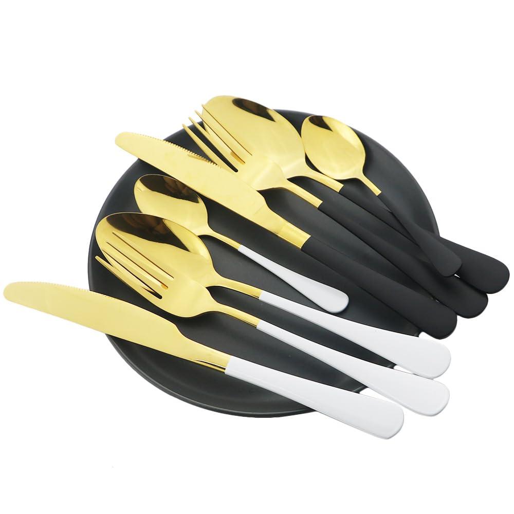 SEELLODGE SEELLODGE Silverware Flatware Cutlery Set, 4/16/24/32/40/48 Pieces Mirror Pink Gold Stainless Steel Cutlery Steak Cutlery Set (Color : Rose Gold, Size : 10Set-40Pcs)